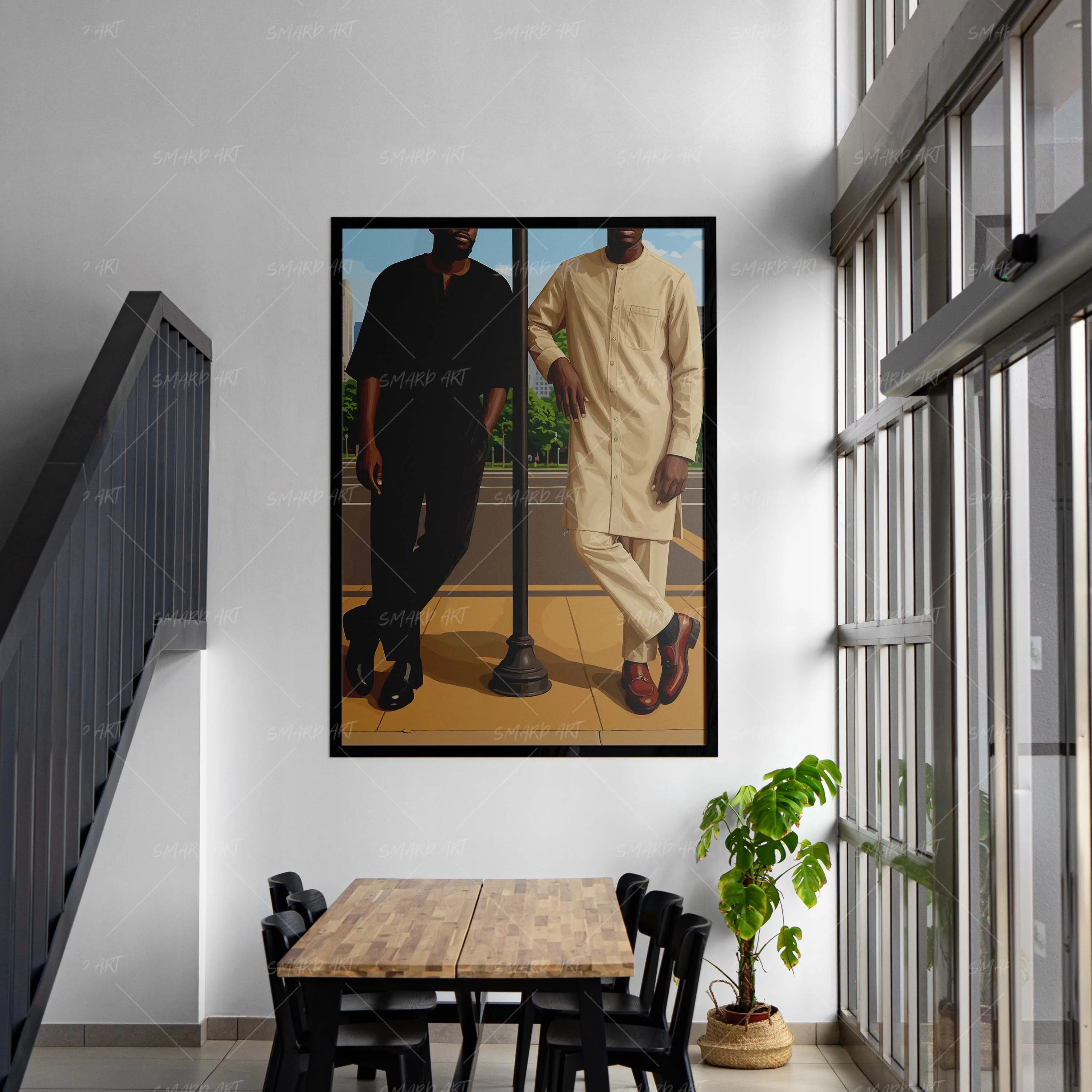 Men In Kaftan-wall art print featuring decorative artistic design suitable for living rooms, offices, and schools by SmardArt. Elevate your space with Black wall art that speaks to culture, identity, and creativity. At Smard, we celebrate artistry made with melanin, bringing powerful and inspiring designs to life.