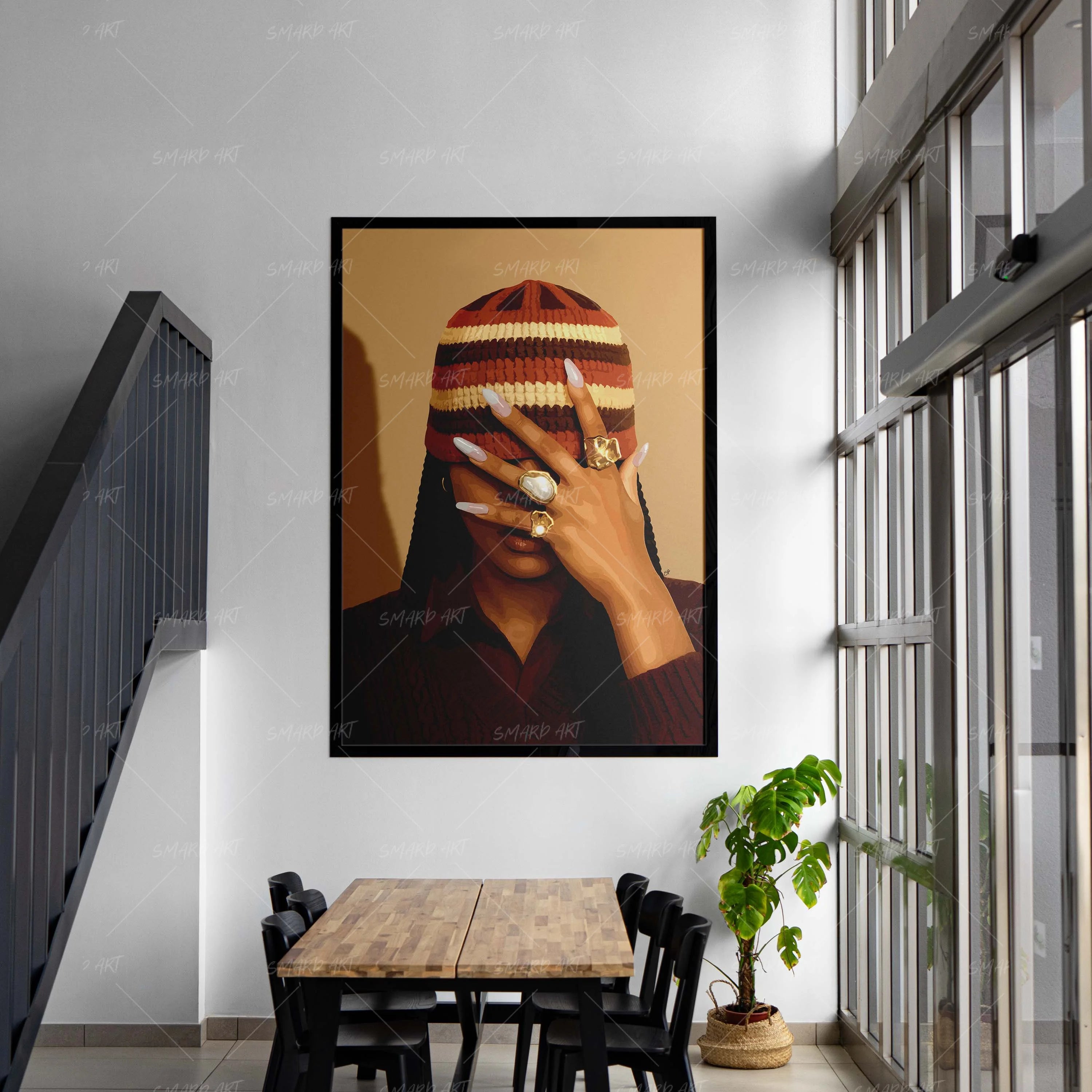 Beanie Glow-wall art print featuring decorative artistic design suitable for living rooms, offices, and schools by SmardArt. Elevate your space with Black wall art that speaks to culture, identity, and creativity. At Smard, we celebrate artistry made with melanin, bringing powerful and inspiring designs to life.