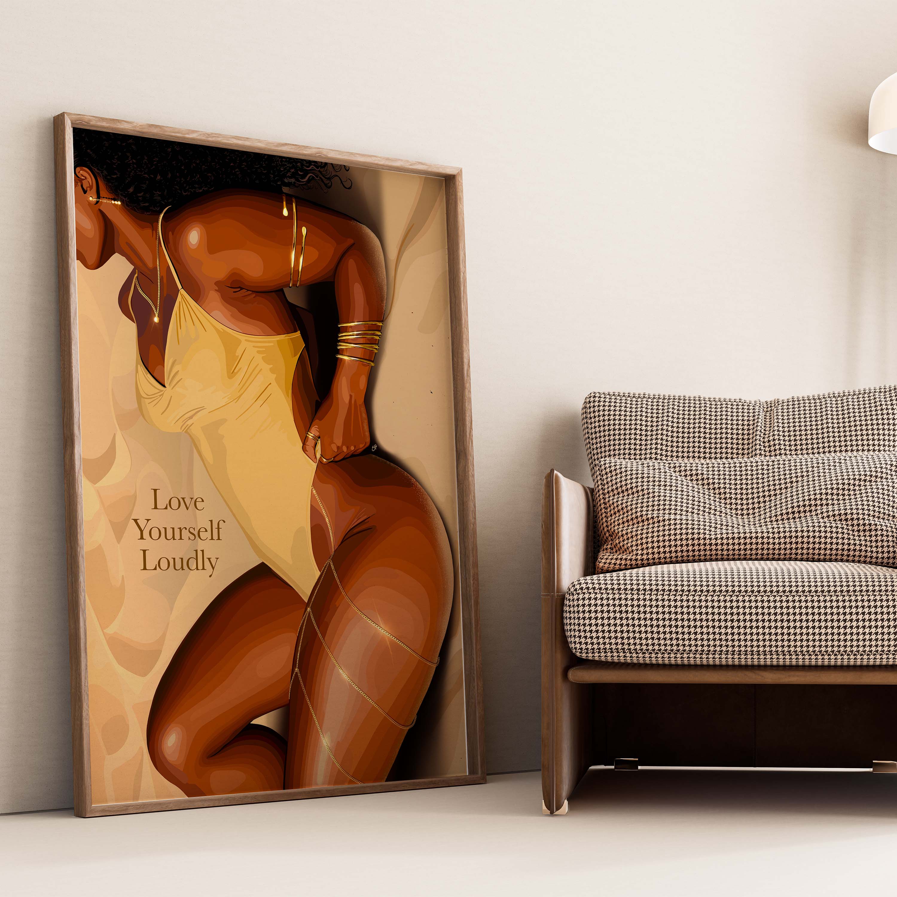 Love Yourself Loudly-wall art print featuring decorative artistic design suitable for living rooms, offices, and schools by SmardArt. Elevate your space with Black wall art that speaks to culture, identity, and creativity. At Smard, we celebrate artistry made with melanin, bringing powerful and inspiring designs to life.