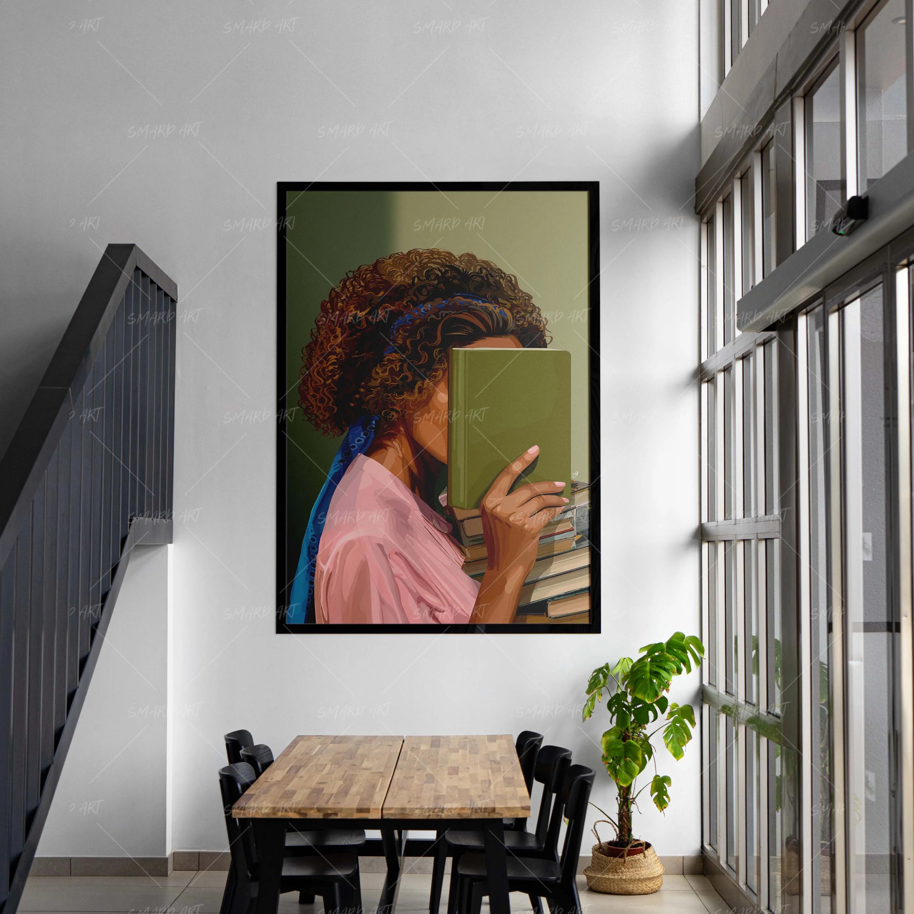 Bookworm III-wall art print featuring decorative artistic design suitable for living rooms, offices, and schools by SmardArt. Elevate your space with Black wall art that speaks to culture, identity, and creativity. At Smard, we celebrate artistry made with melanin, bringing powerful and inspiring designs to life.