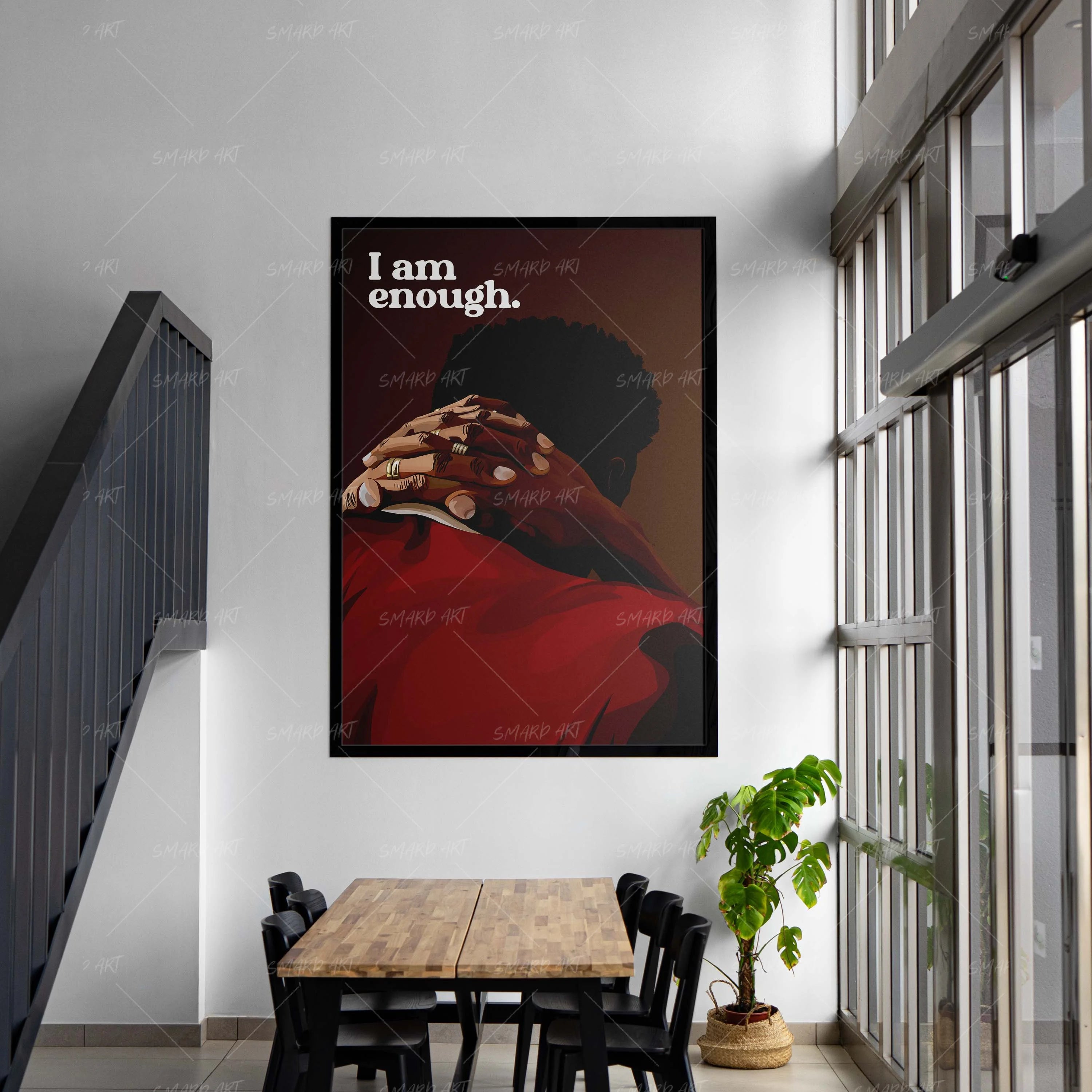I Am Enough-wall art print featuring decorative artistic design suitable for living rooms, offices, and schools by SmardArt. Elevate your space with Black wall art that speaks to culture, identity, and creativity. At Smard, we celebrate artistry made with melanin, bringing powerful and inspiring designs to life.