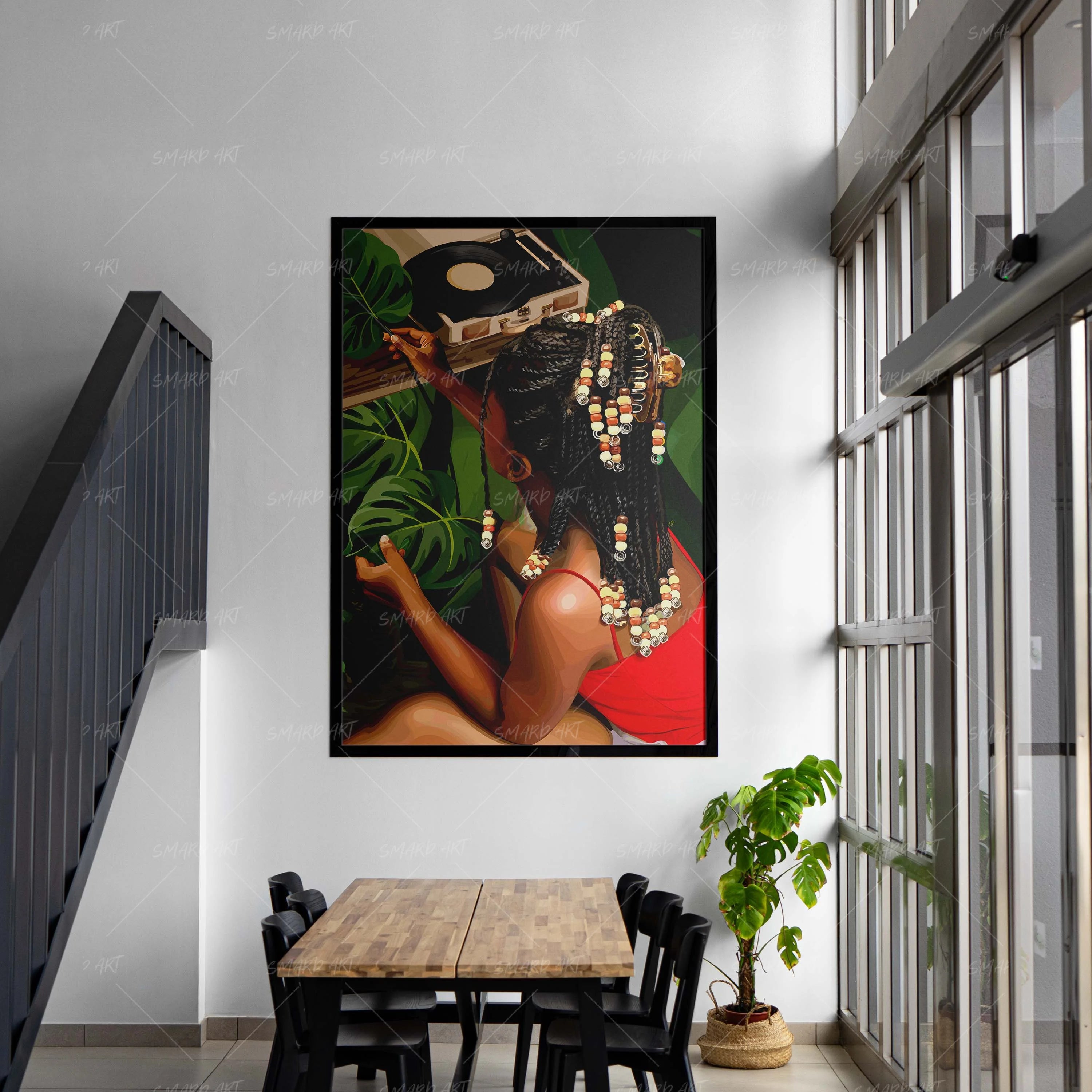 Botánica Beats-wall art print featuring decorative artistic design suitable for living rooms, offices, and schools by SmardArt. Elevate your space with Black wall art that speaks to culture, identity, and creativity. At Smard, we celebrate artistry made with melanin, bringing powerful and inspiring designs to life.
