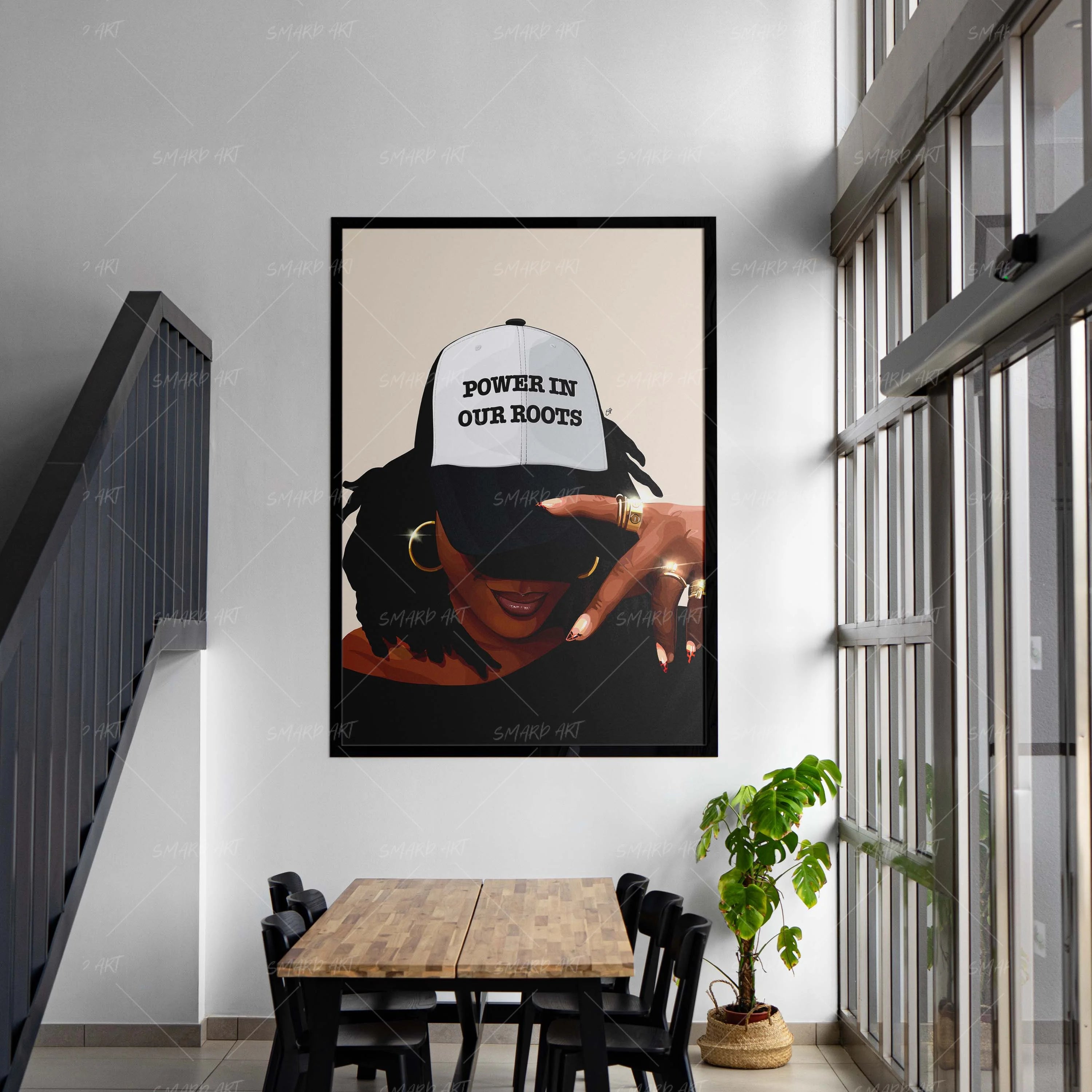 Power In Our Roots-wall art print featuring decorative artistic design suitable for living rooms, offices, and schools by SmardArt. Elevate your space with Black wall art that speaks to culture, identity, and creativity. At Smard, we celebrate artistry made with melanin, bringing powerful and inspiring designs to life.