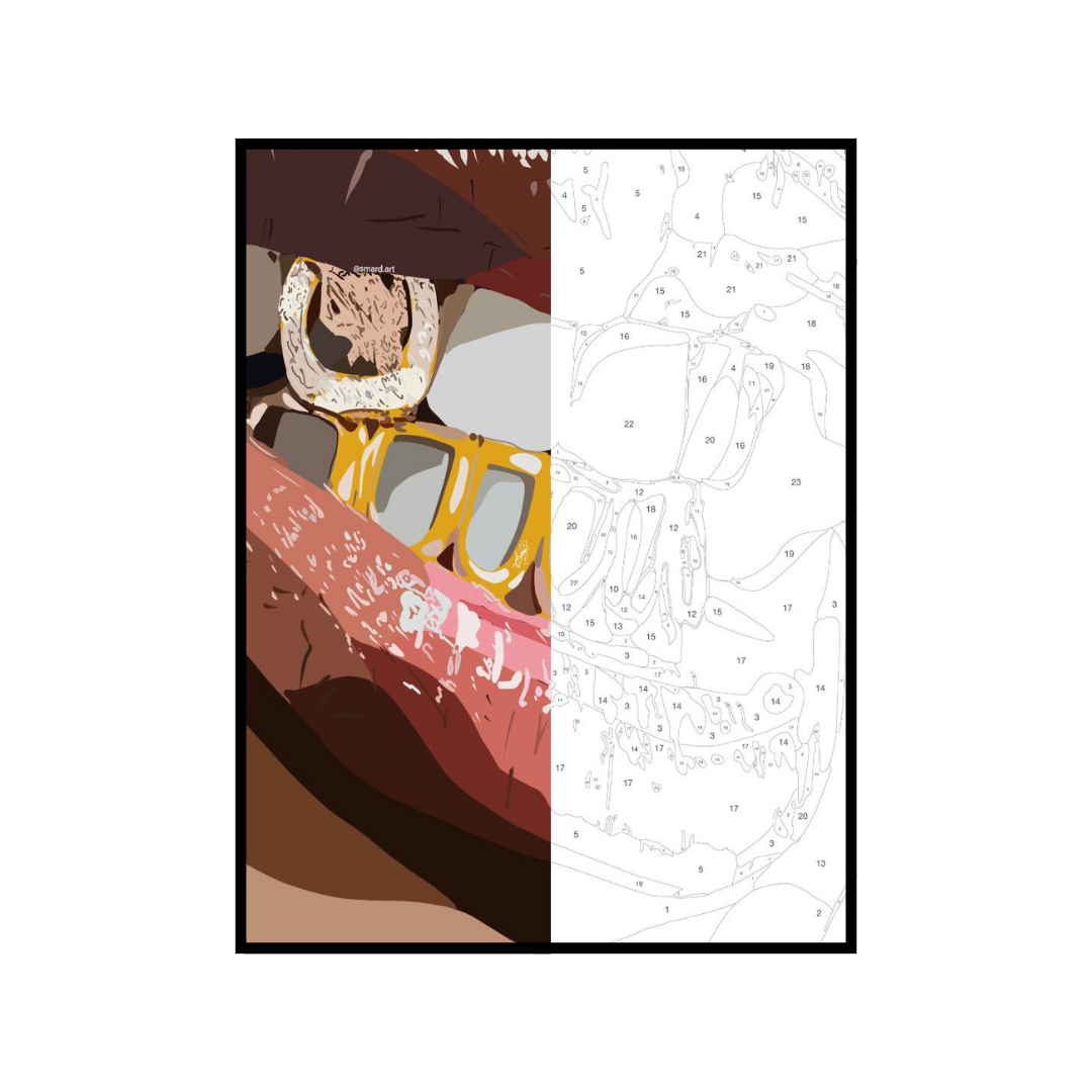 Specialty Kit : Grillz II-wall art print featuring decorative artistic design suitable for living rooms, offices, and schools by SmardArt. Elevate your space with Black wall art that speaks to culture, identity, and creativity. At Smard, we celebrate artistry made with melanin, bringing powerful and inspiring designs to life.