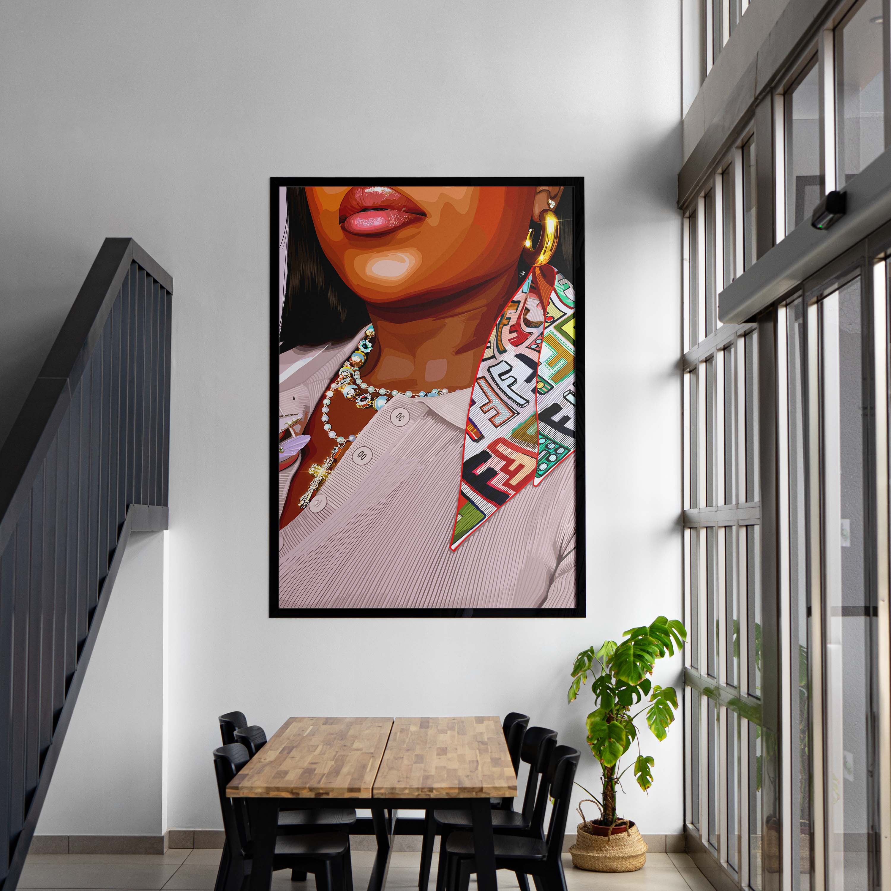 Gloss Theory-wall art print featuring decorative artistic design suitable for living rooms, offices, and schools by SmardArt. Elevate your space with Black wall art that speaks to culture, identity, and creativity. At Smard, we celebrate artistry made with melanin, bringing powerful and inspiring designs to life.
