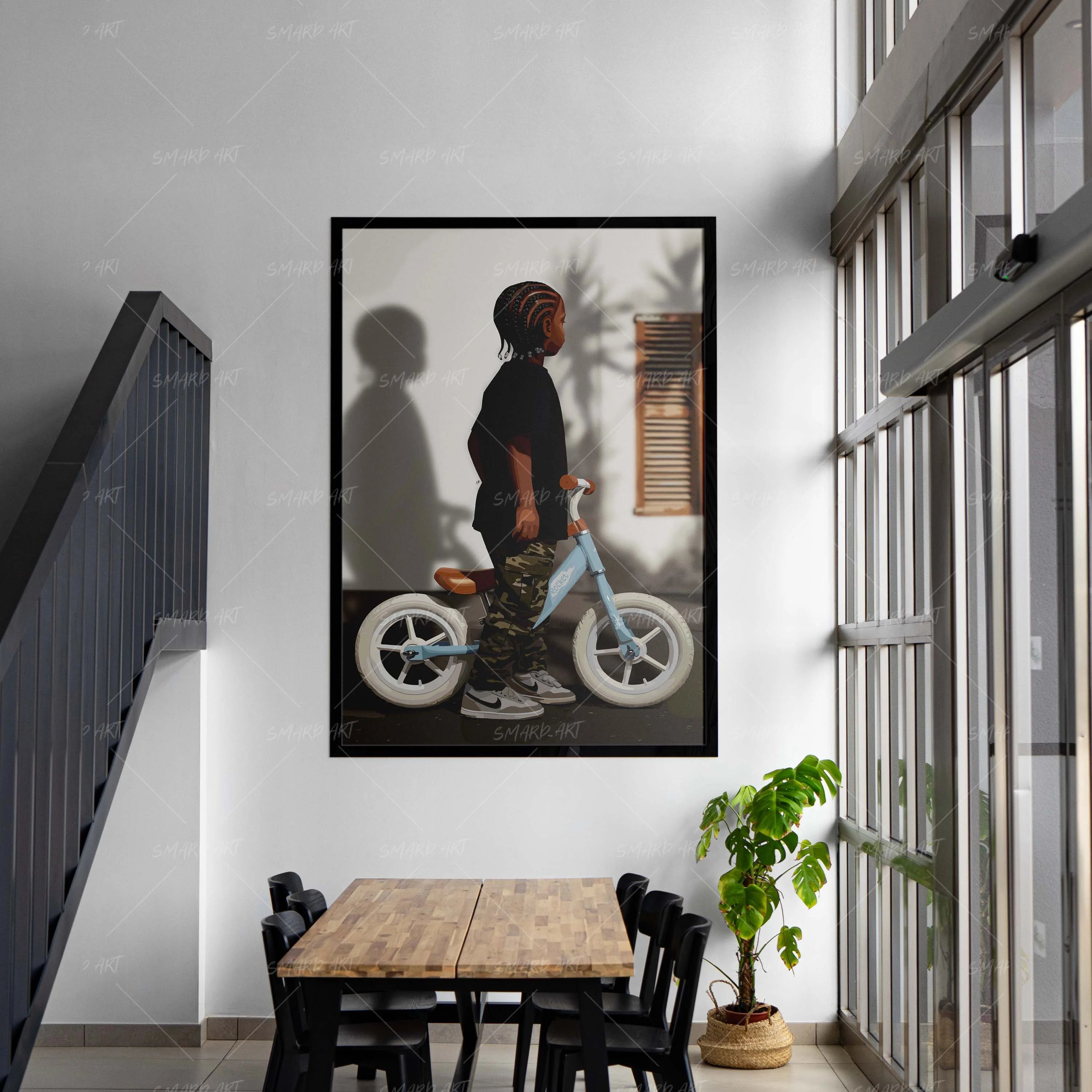 Pedal Power-wall art print featuring decorative artistic design suitable for living rooms, offices, and schools by SmardArt. Elevate your space with Black wall art that speaks to culture, identity, and creativity. At Smard, we celebrate artistry made with melanin, bringing powerful and inspiring designs to life.