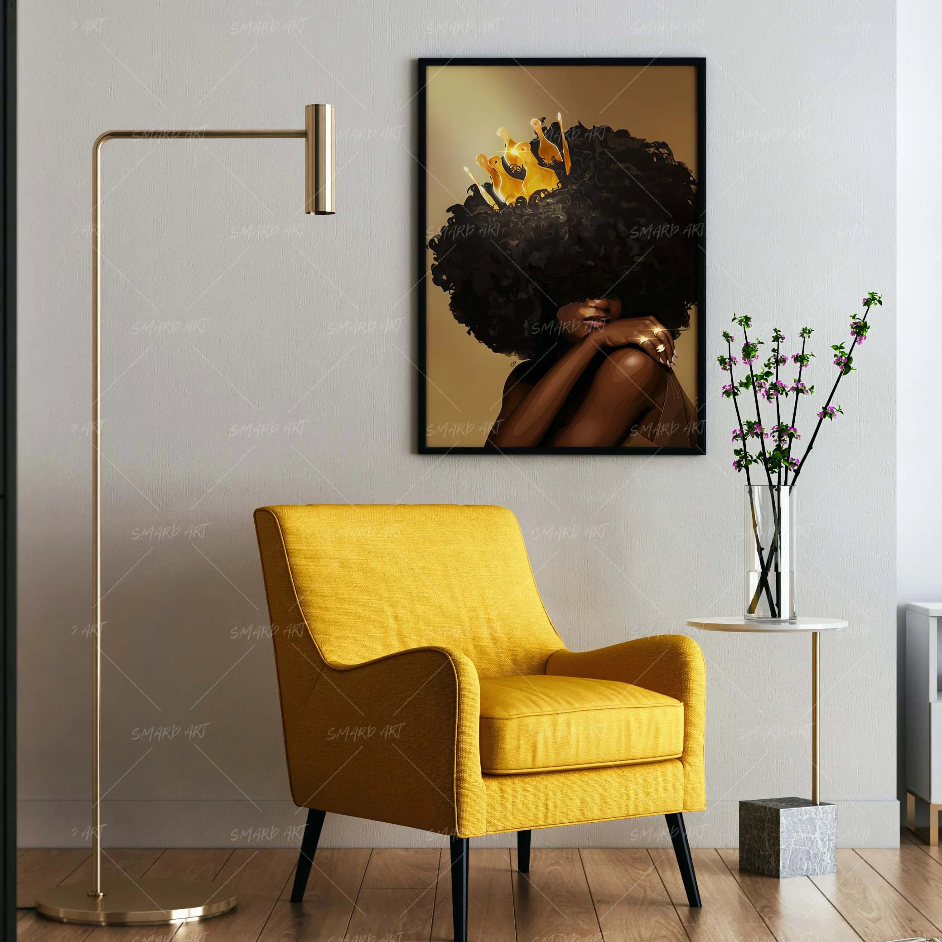 Afro Queen-wall art print featuring decorative artistic design suitable for living rooms, offices, and schools by SmardArt. Elevate your space with Black wall art that speaks to culture, identity, and creativity. At Smard, we celebrate artistry made with melanin, bringing powerful and inspiring designs to life.