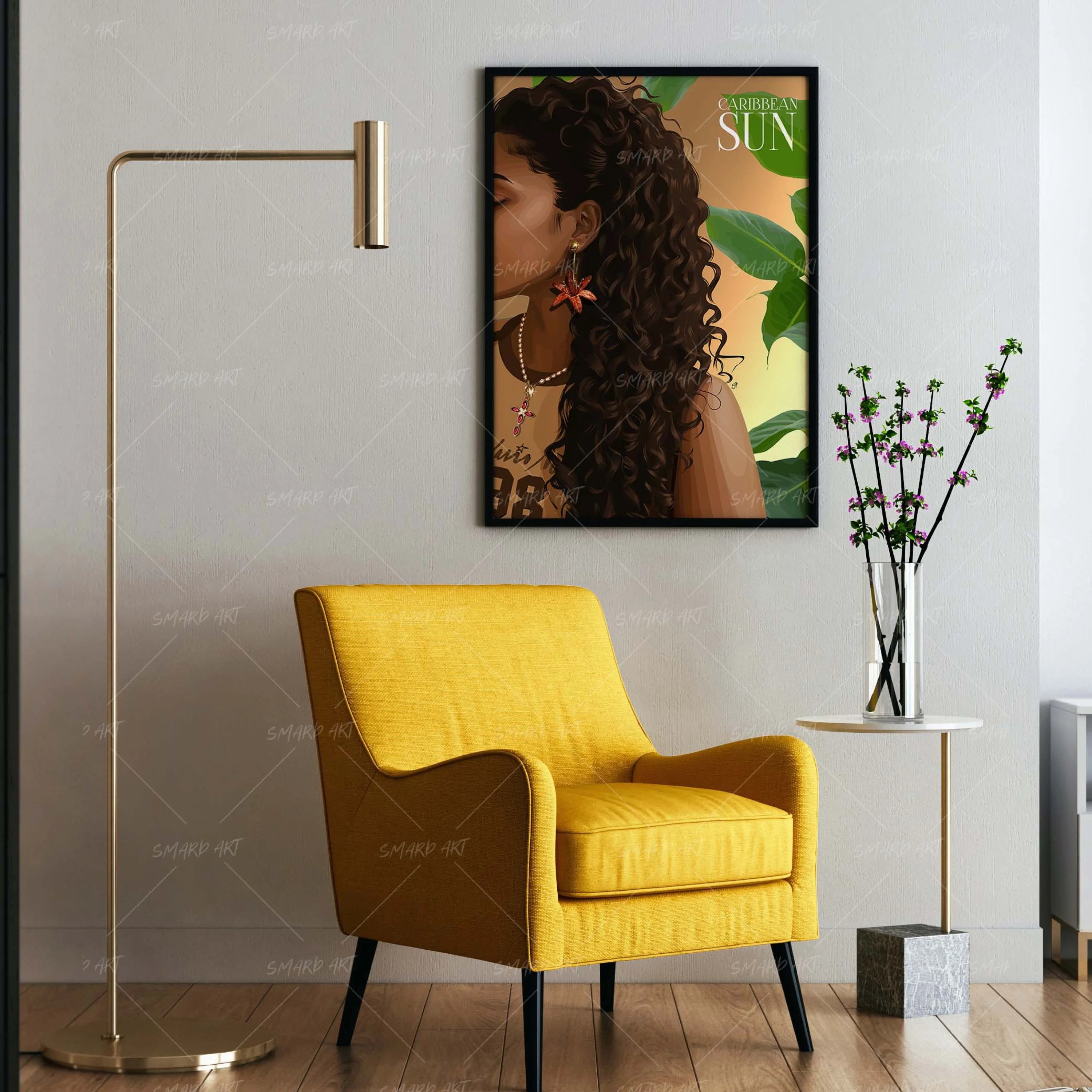 Caribbean Sun-wall art print featuring decorative artistic design suitable for living rooms, offices, and schools by SmardArt. Elevate your space with Black wall art that speaks to culture, identity, and creativity. At Smard, we celebrate artistry made with melanin, bringing powerful and inspiring designs to life.