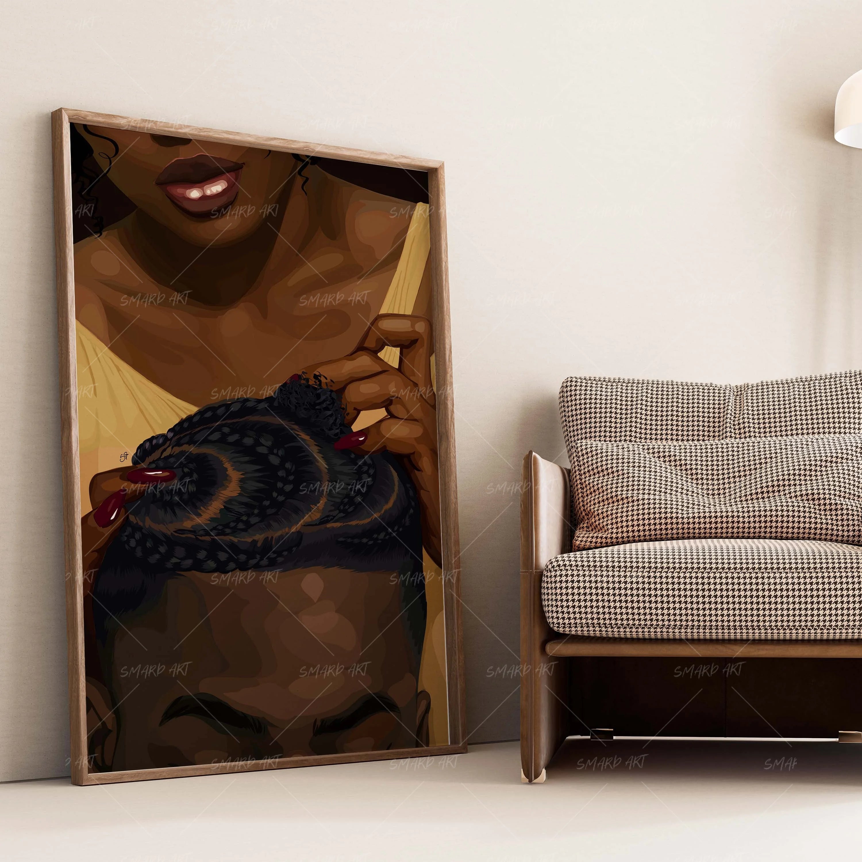 In Her Hands-wall art print featuring decorative artistic design suitable for living rooms, offices, and schools by SmardArt. Elevate your space with Black wall art that speaks to culture, identity, and creativity. At Smard, we celebrate artistry made with melanin, bringing powerful and inspiring designs to life.