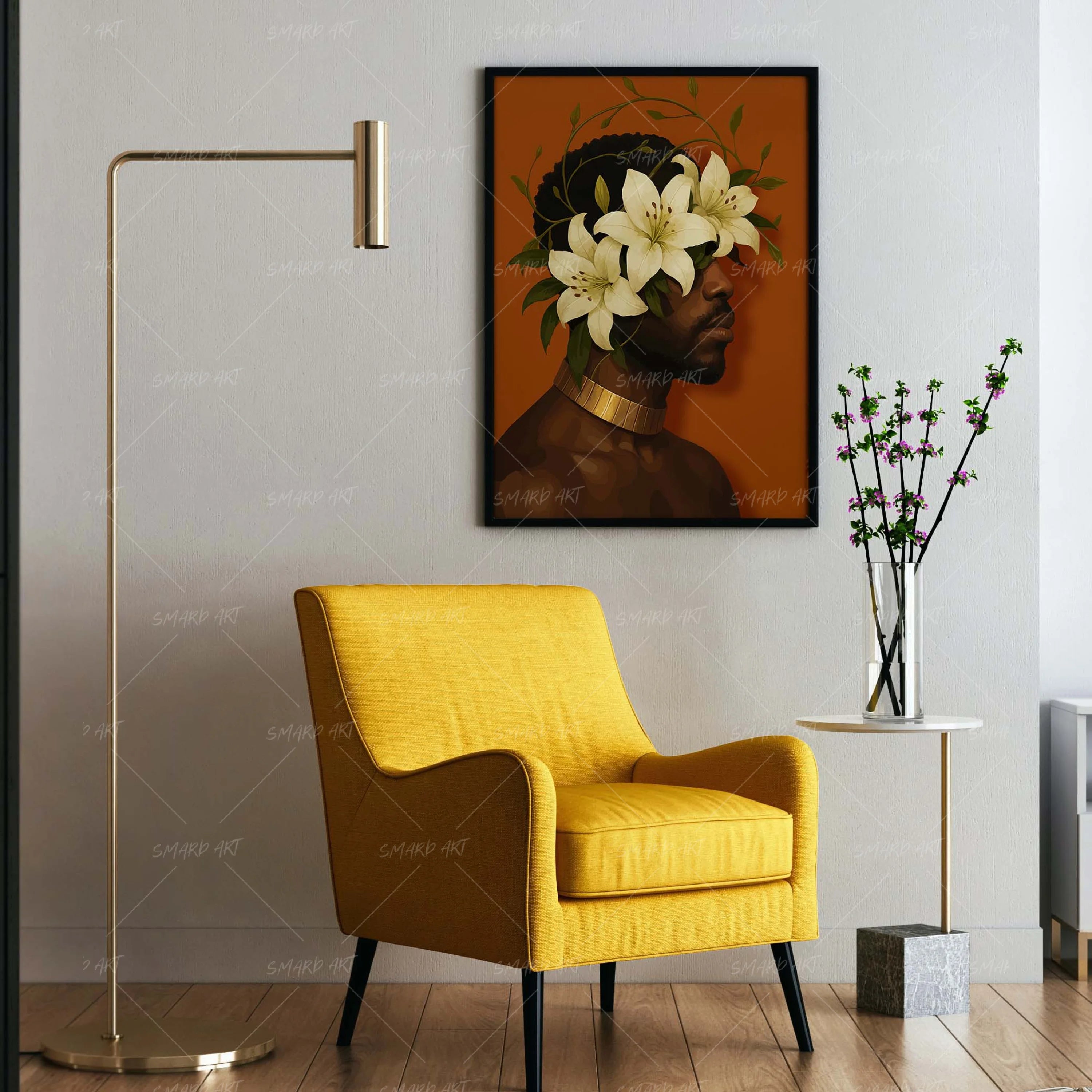 Petal Crown-wall art print featuring decorative artistic design suitable for living rooms, offices, and schools by SmardArt. Elevate your space with Black wall art that speaks to culture, identity, and creativity. At Smard, we celebrate artistry made with melanin, bringing powerful and inspiring designs to life.