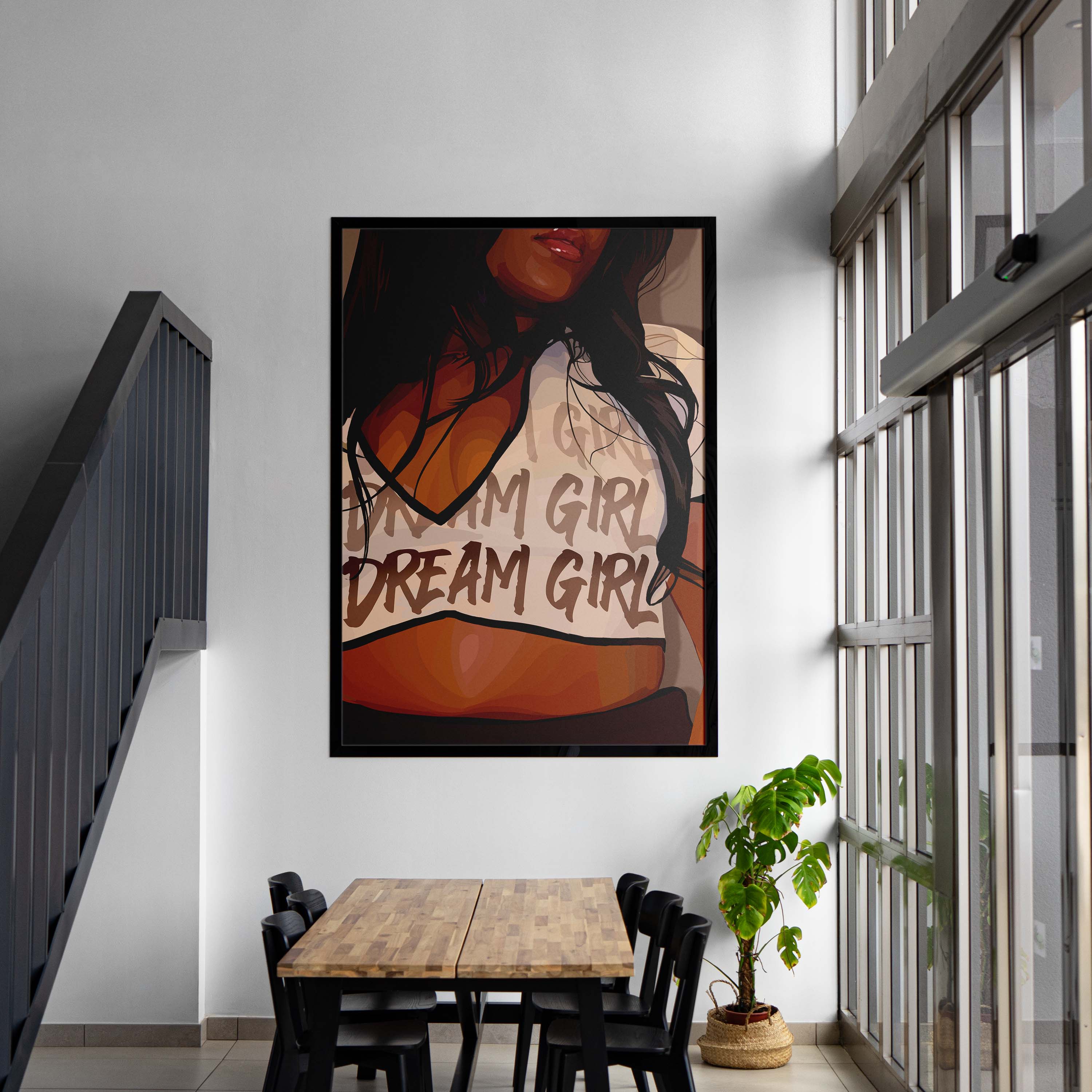 Dream Girl-wall art print featuring decorative artistic design suitable for living rooms, offices, and schools by SmardArt. Elevate your space with Black wall art that speaks to culture, identity, and creativity. At Smard, we celebrate artistry made with melanin, bringing powerful and inspiring designs to life.