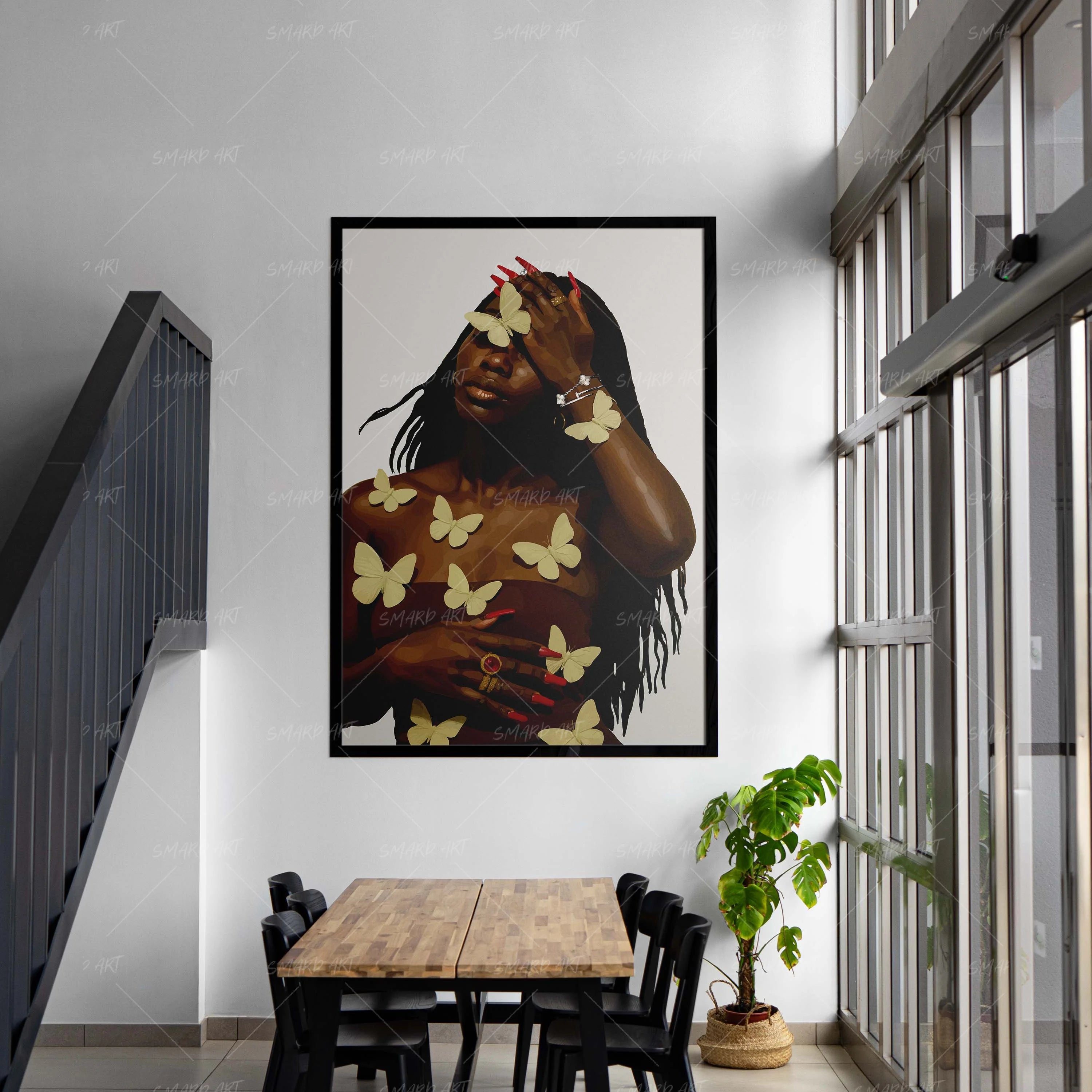 Soft Wings-wall art print featuring decorative artistic design suitable for living rooms, offices, and schools by SmardArt. Elevate your space with Black wall art that speaks to culture, identity, and creativity. At Smard, we celebrate artistry made with melanin, bringing powerful and inspiring designs to life.