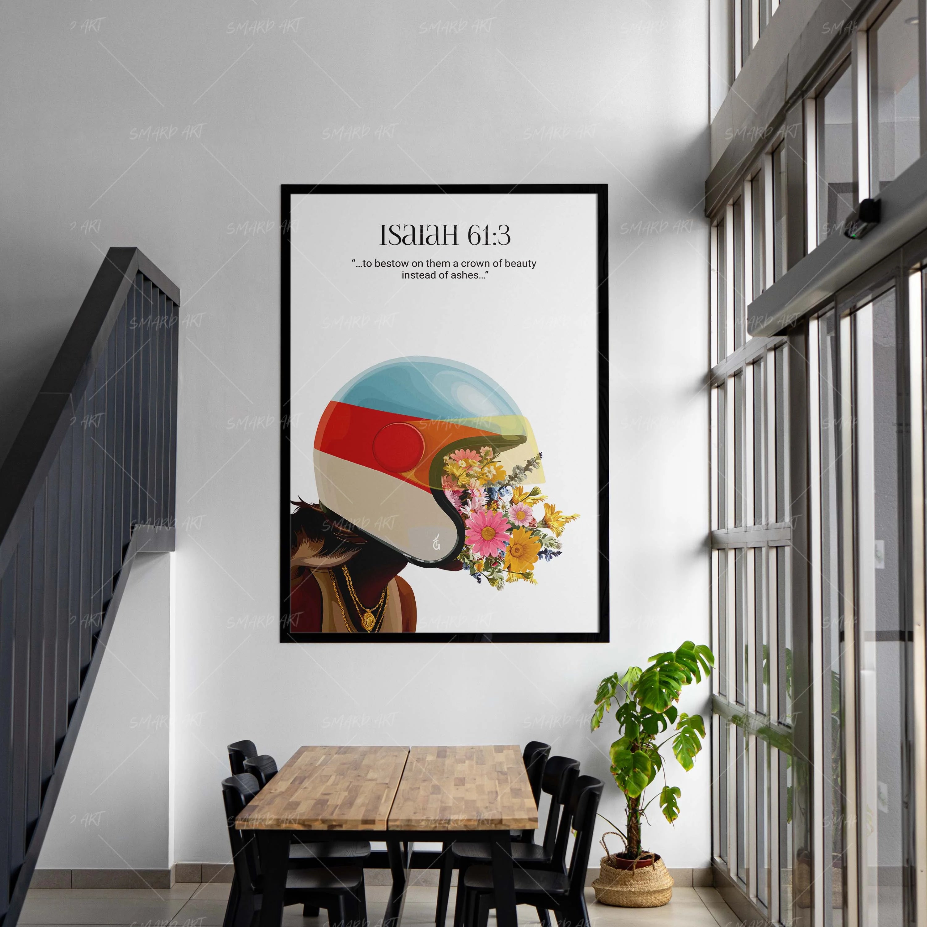 Isaiah 61:3-wall art print featuring decorative artistic design suitable for living rooms, offices, and schools by SmardArt. Elevate your space with Black wall art that speaks to culture, identity, and creativity. At Smard, we celebrate artistry made with melanin, bringing powerful and inspiring designs to life.