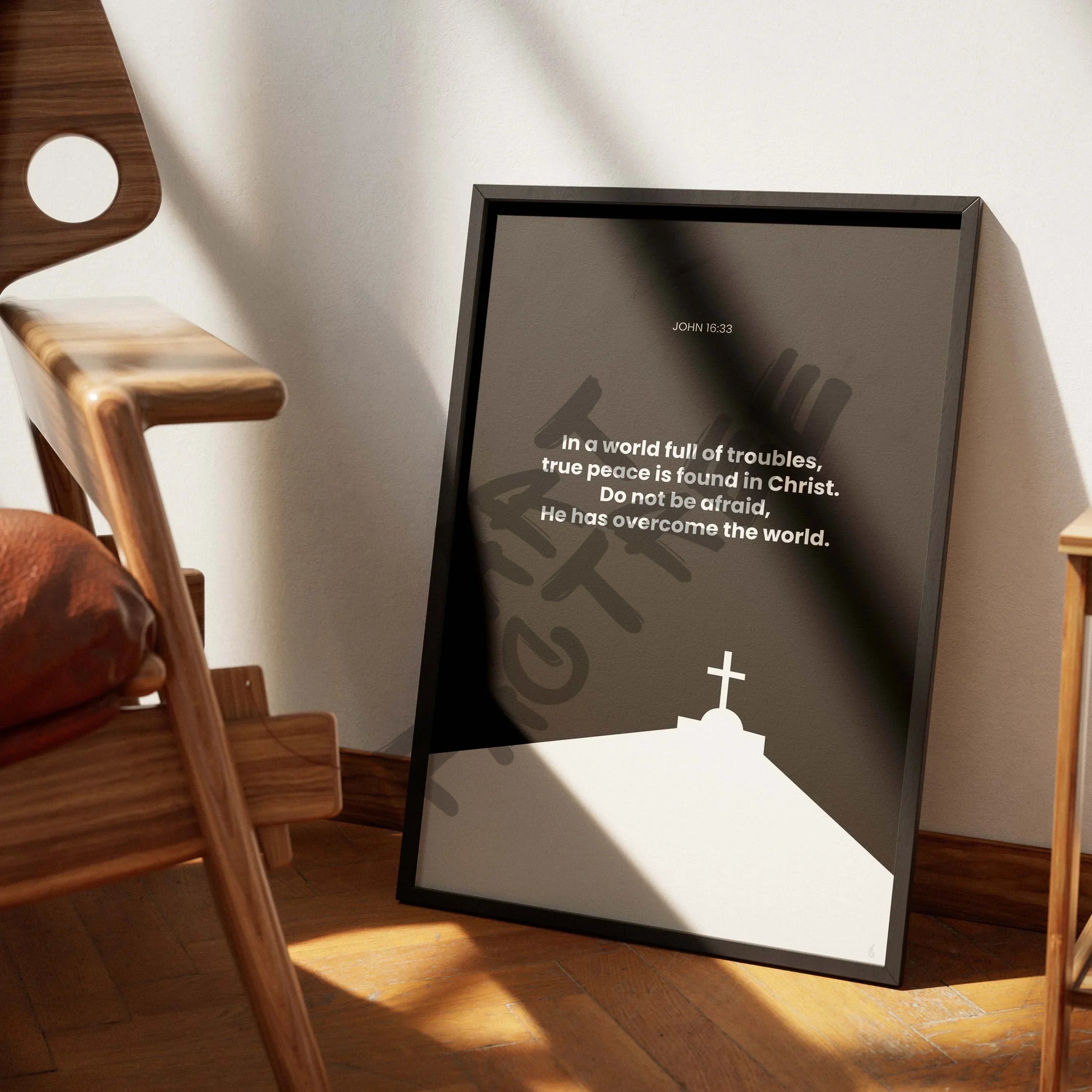 John 16:33-wall art print featuring decorative artistic design suitable for living rooms, offices, and schools by SmardArt. Elevate your space with Black wall art that speaks to culture, identity, and creativity. At Smard, we celebrate artistry made with melanin, bringing powerful and inspiring designs to life.