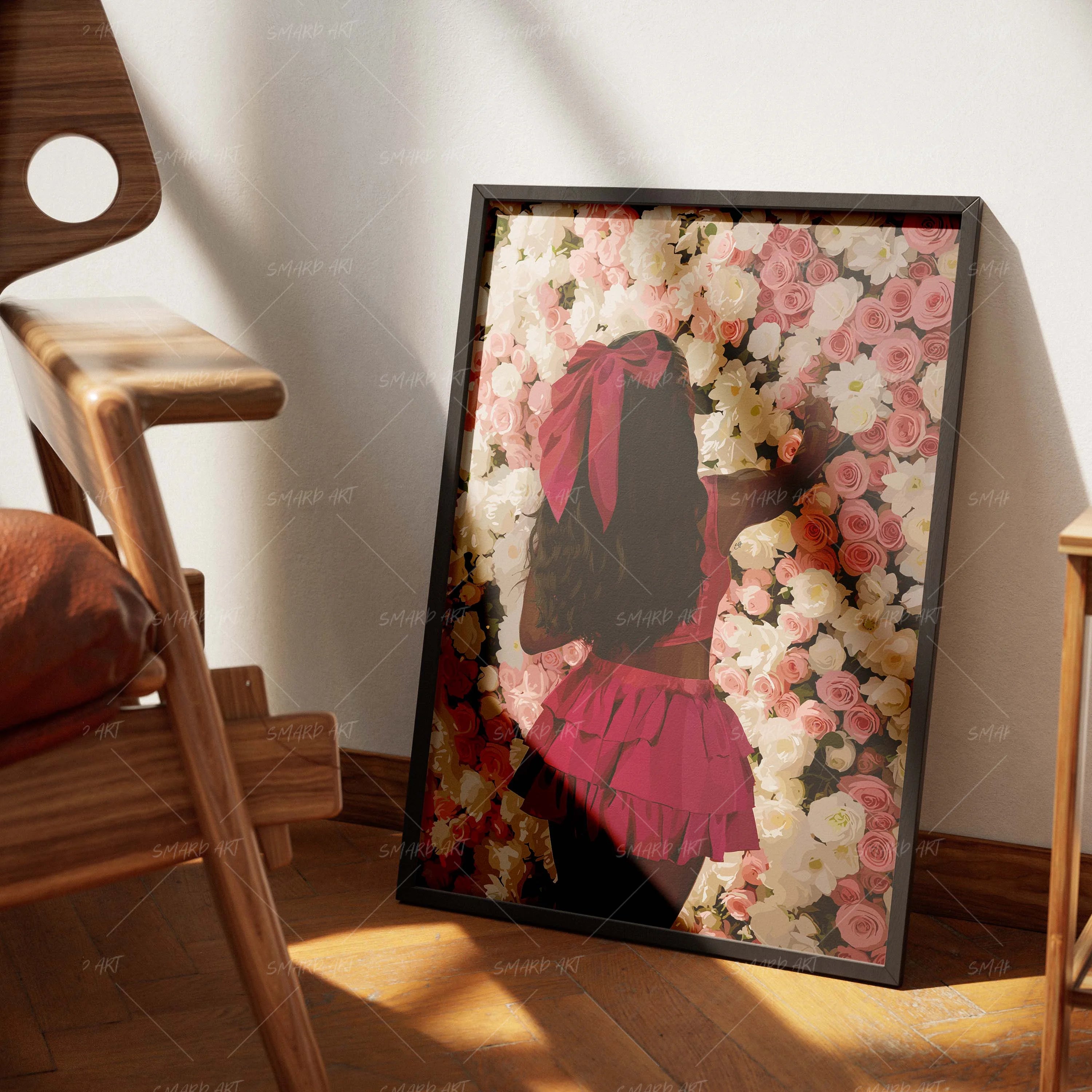 Bow & Flower-wall art print featuring decorative artistic design suitable for living rooms, offices, and schools by SmardArt. Elevate your space with Black wall art that speaks to culture, identity, and creativity. At Smard, we celebrate artistry made with melanin, bringing powerful and inspiring designs to life.