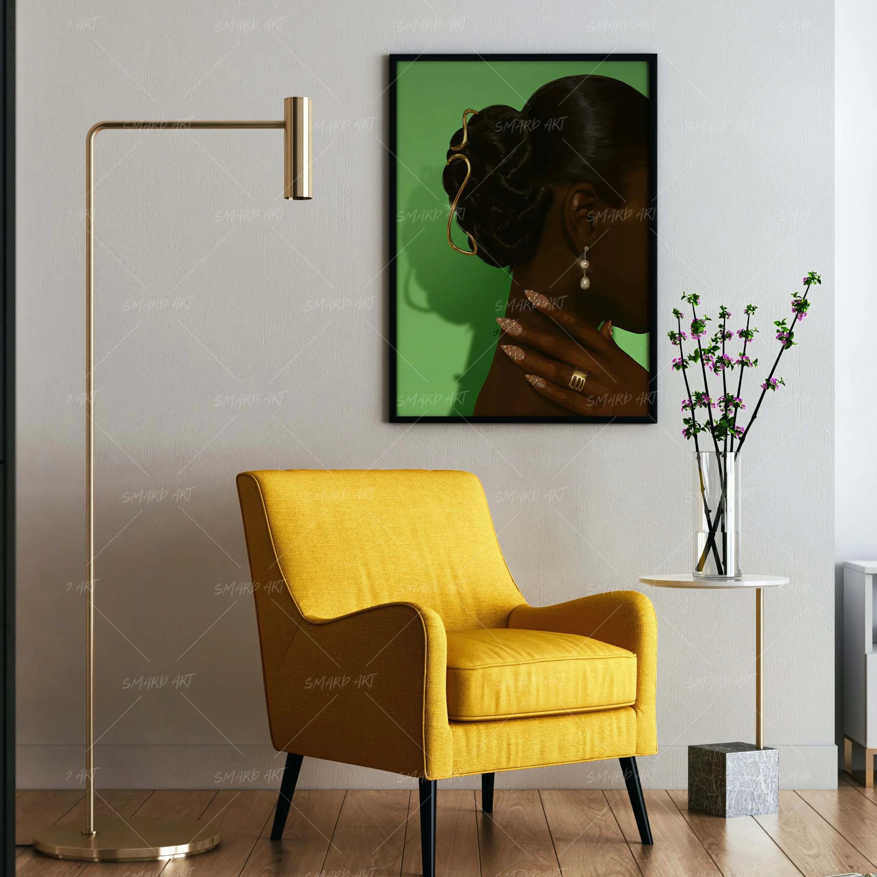 Elegance-wall art print featuring decorative artistic design suitable for living rooms, offices, and schools by SmardArt. Elevate your space with Black wall art that speaks to culture, identity, and creativity. At Smard, we celebrate artistry made with melanin, bringing powerful and inspiring designs to life.
