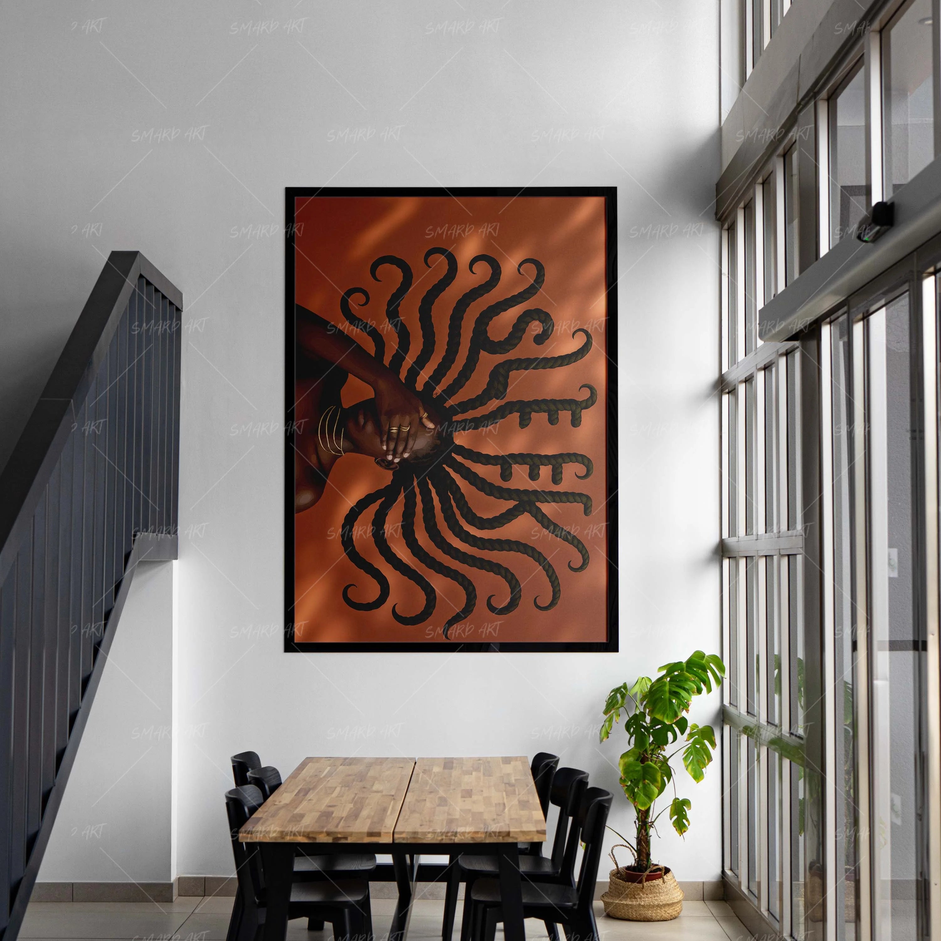 Sleek-wall art print featuring decorative artistic design suitable for living rooms, offices, and schools by SmardArt. Elevate your space with Black wall art that speaks to culture, identity, and creativity. At Smard, we celebrate artistry made with melanin, bringing powerful and inspiring designs to life.