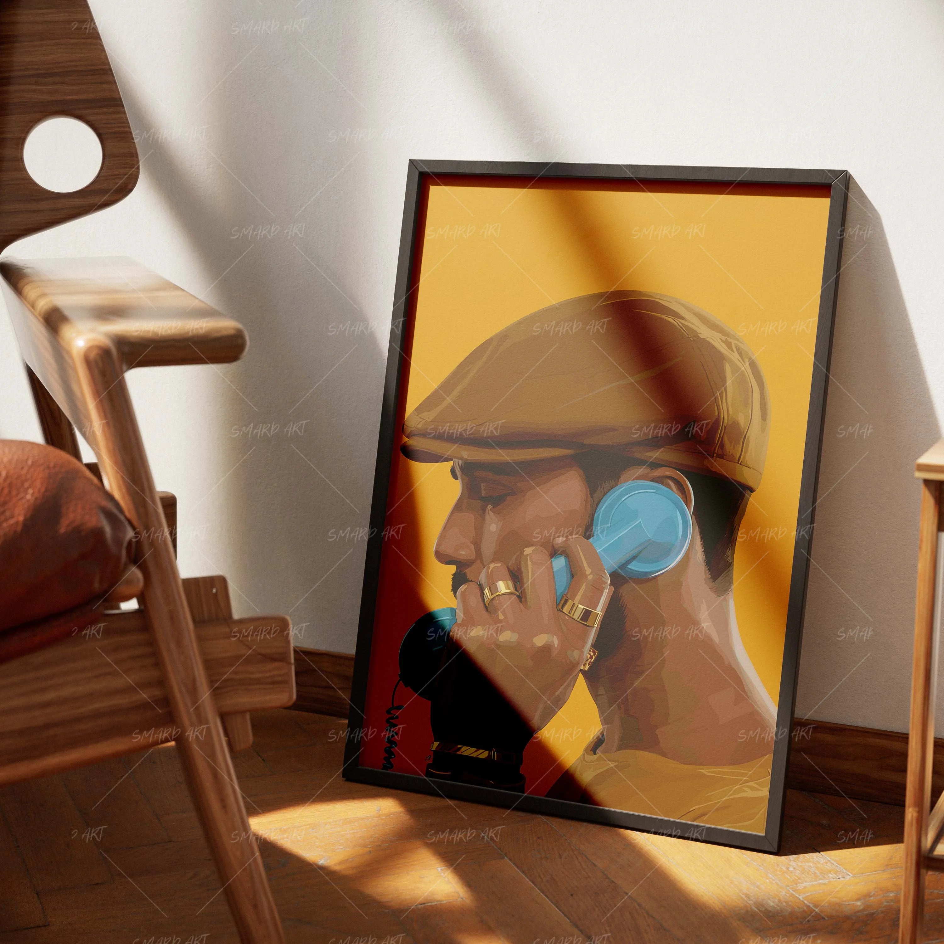 Allo Bonjour-wall art print featuring decorative artistic design suitable for living rooms, offices, and schools by SmardArt. Elevate your space with Black wall art that speaks to culture, identity, and creativity. At Smard, we celebrate artistry made with melanin, bringing powerful and inspiring designs to life.