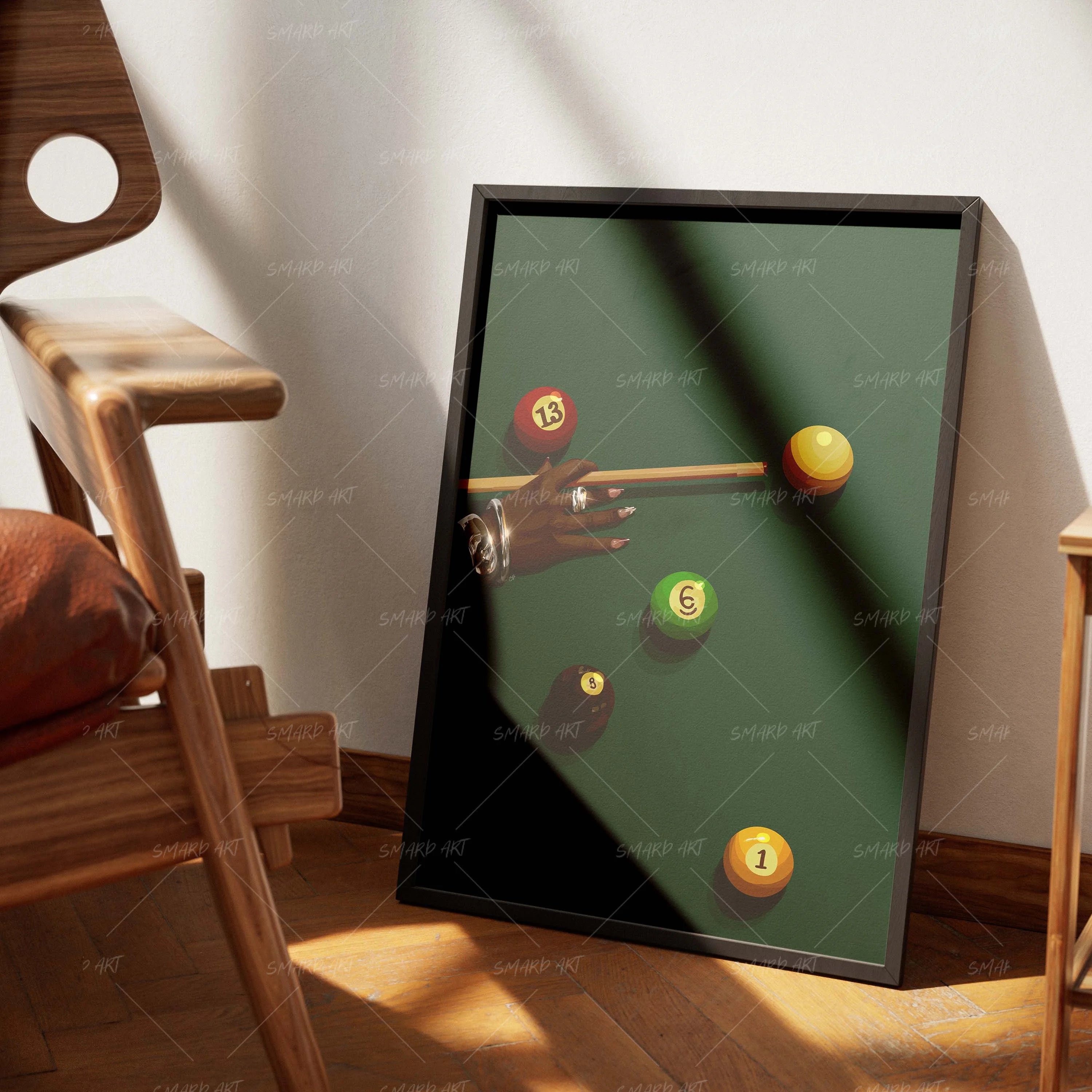 8 Ball Energy-wall art print featuring decorative artistic design suitable for living rooms, offices, and schools by SmardArt. Elevate your space with Black wall art that speaks to culture, identity, and creativity. At Smard, we celebrate artistry made with melanin, bringing powerful and inspiring designs to life.