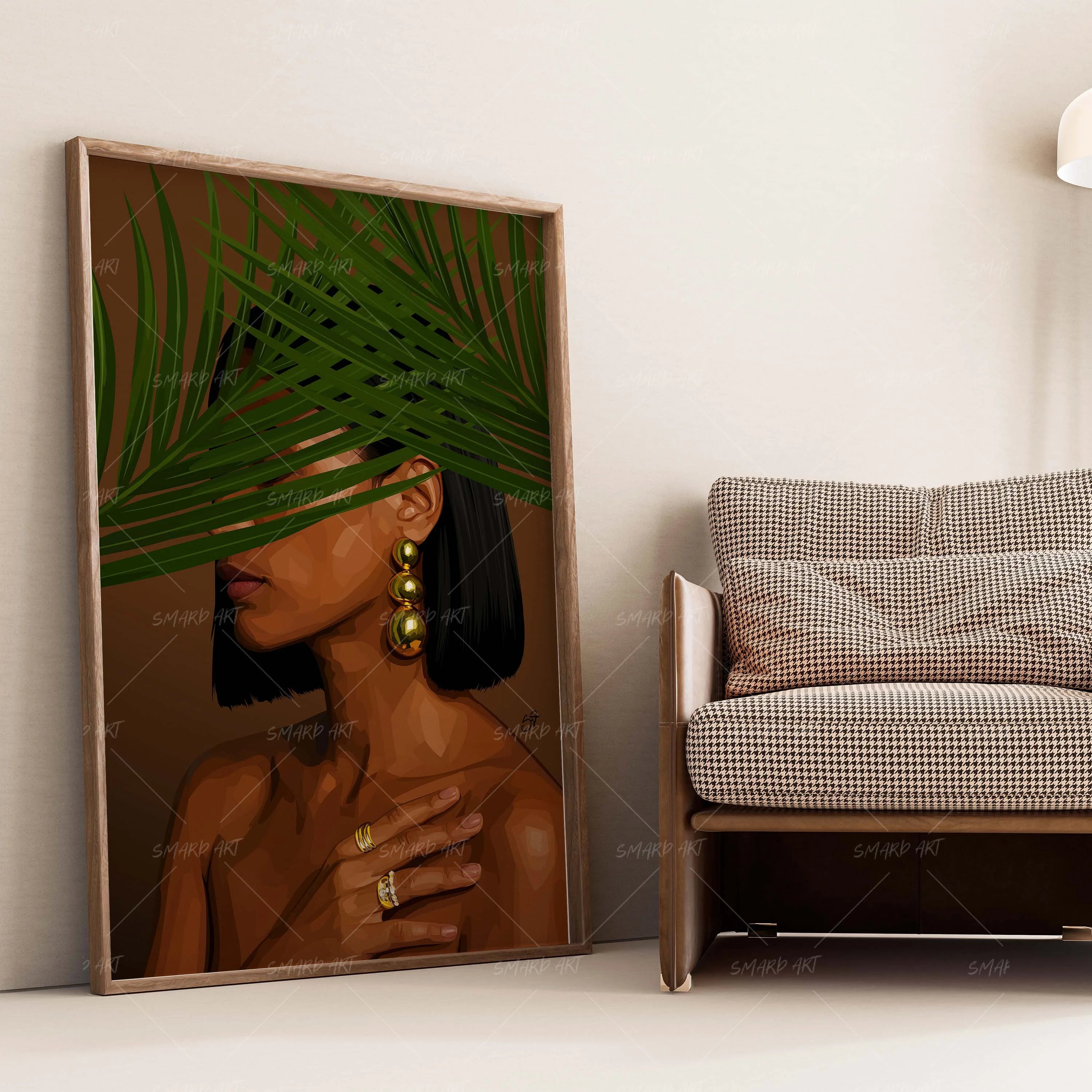 Palm Veil-wall art print featuring decorative artistic design suitable for living rooms, offices, and schools by SmardArt. Elevate your space with Black wall art that speaks to culture, identity, and creativity. At Smard, we celebrate artistry made with melanin, bringing powerful and inspiring designs to life.