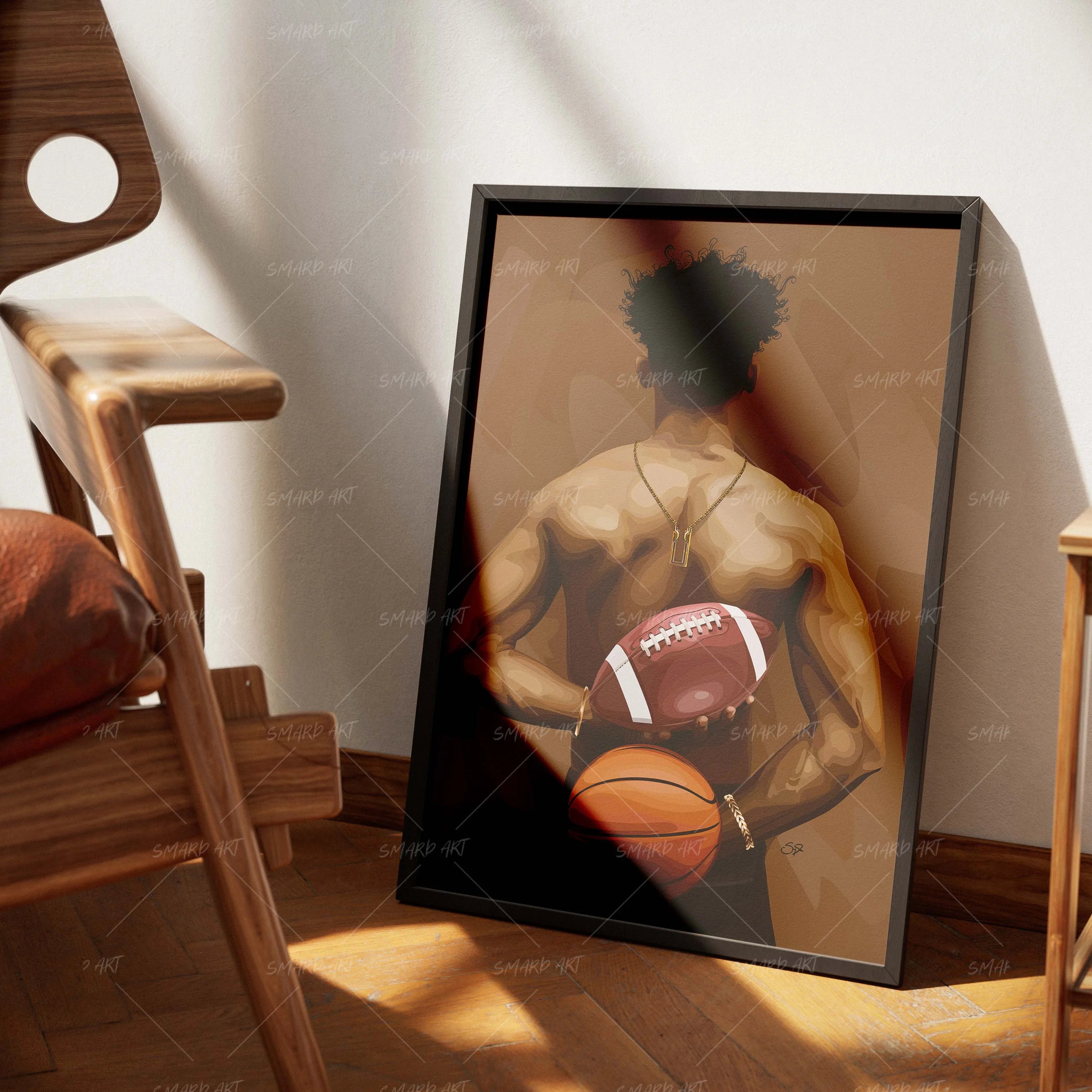 Ball Control-wall art print featuring decorative artistic design suitable for living rooms, offices, and schools by SmardArt. Elevate your space with Black wall art that speaks to culture, identity, and creativity. At Smard, we celebrate artistry made with melanin, bringing powerful and inspiring designs to life.