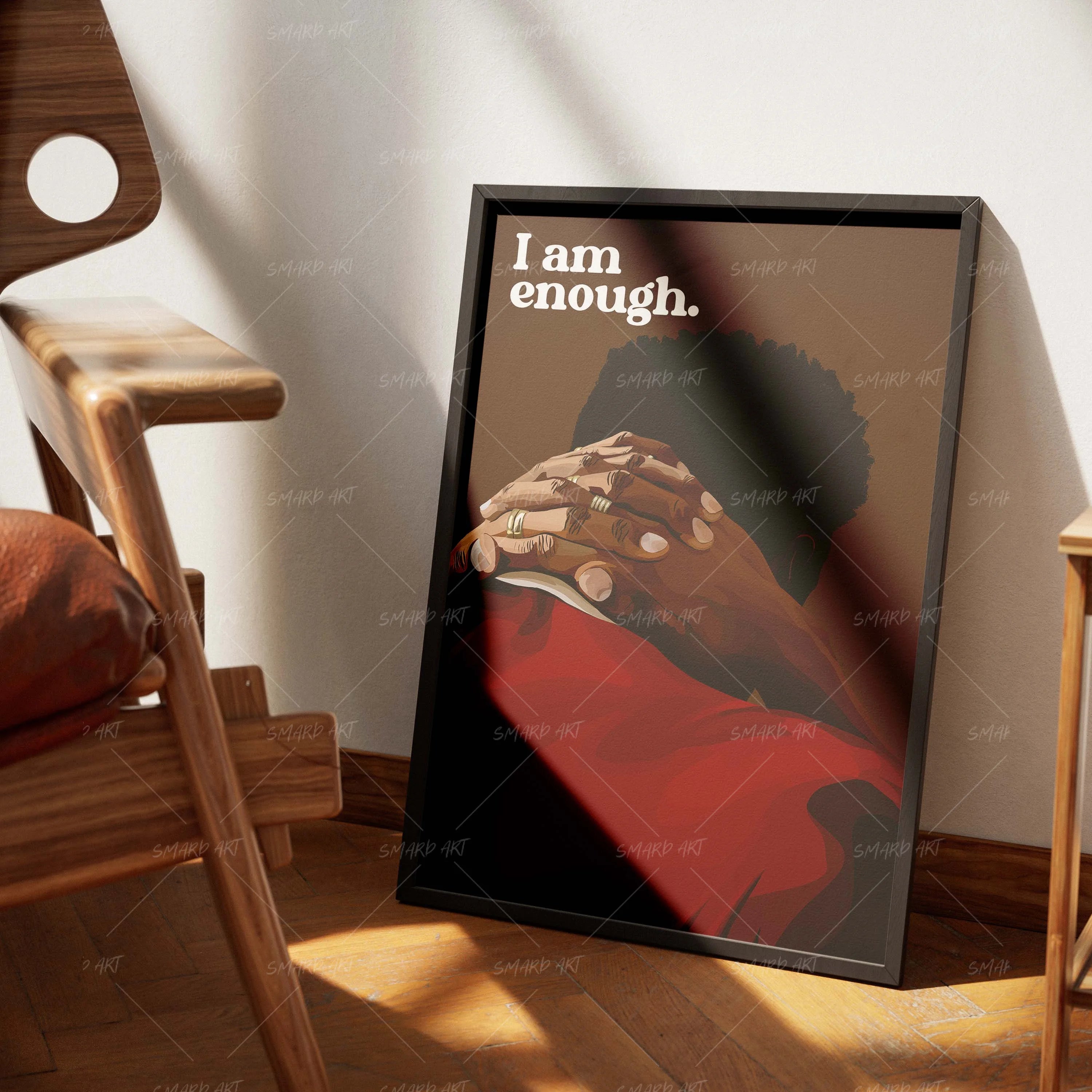 I Am Enough-wall art print featuring decorative artistic design suitable for living rooms, offices, and schools by SmardArt. Elevate your space with Black wall art that speaks to culture, identity, and creativity. At Smard, we celebrate artistry made with melanin, bringing powerful and inspiring designs to life.