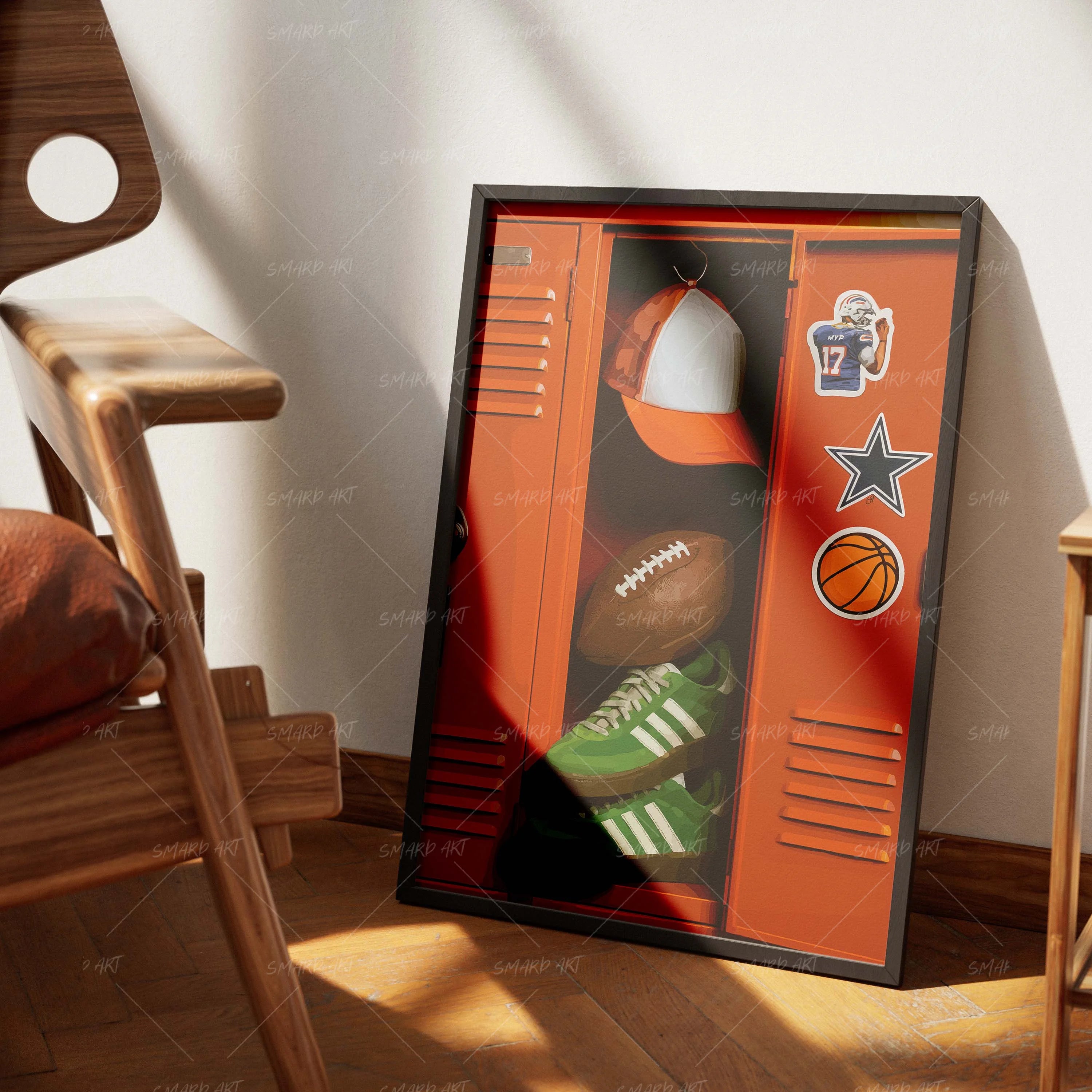 Locker Room King-wall art print featuring decorative artistic design suitable for living rooms, offices, and schools by SmardArt. Elevate your space with Black wall art that speaks to culture, identity, and creativity. At Smard, we celebrate artistry made with melanin, bringing powerful and inspiring designs to life.