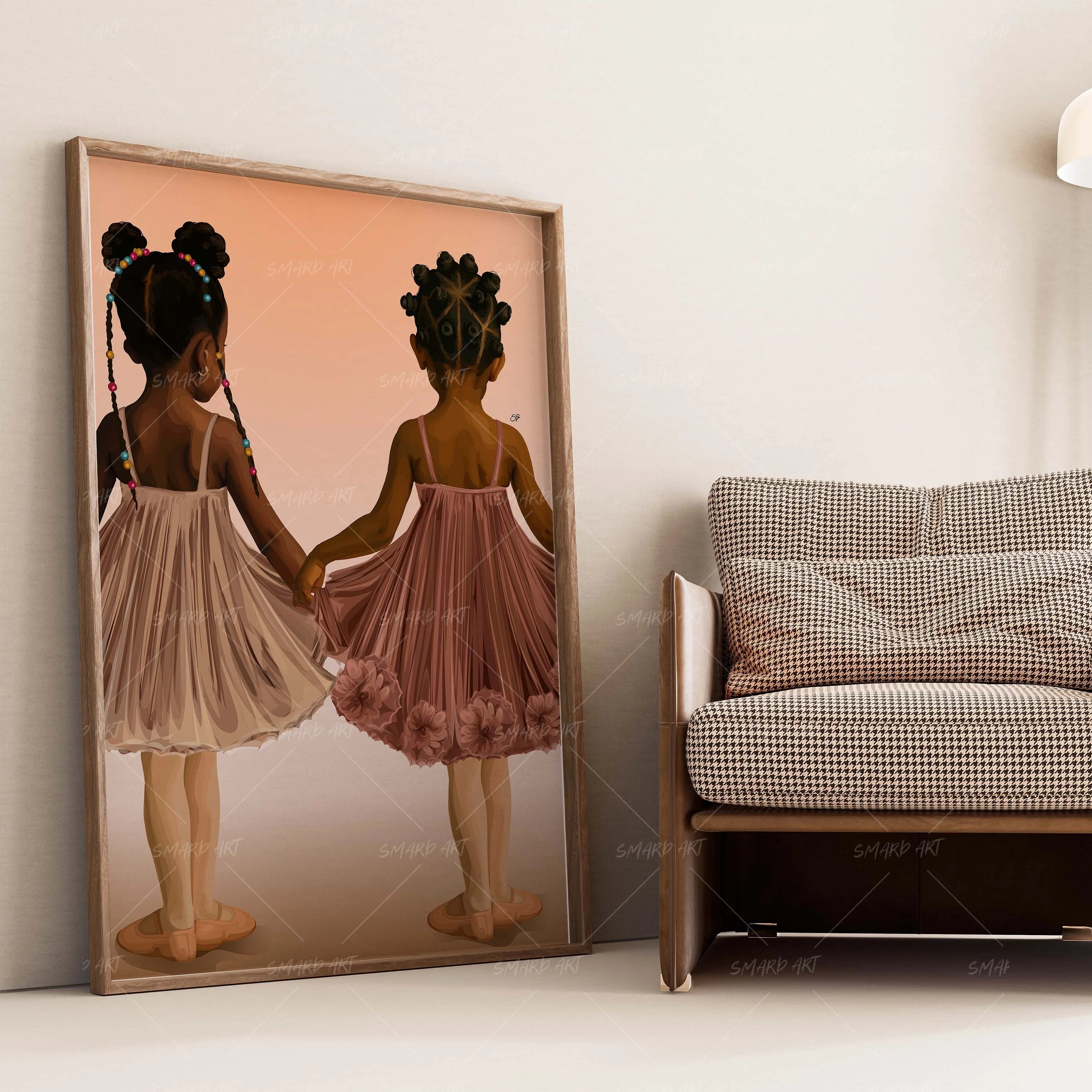 Sister Steps-wall art print featuring decorative artistic design suitable for living rooms, offices, and schools by SmardArt. Elevate your space with Black wall art that speaks to culture, identity, and creativity. At Smard, we celebrate artistry made with melanin, bringing powerful and inspiring designs to life.