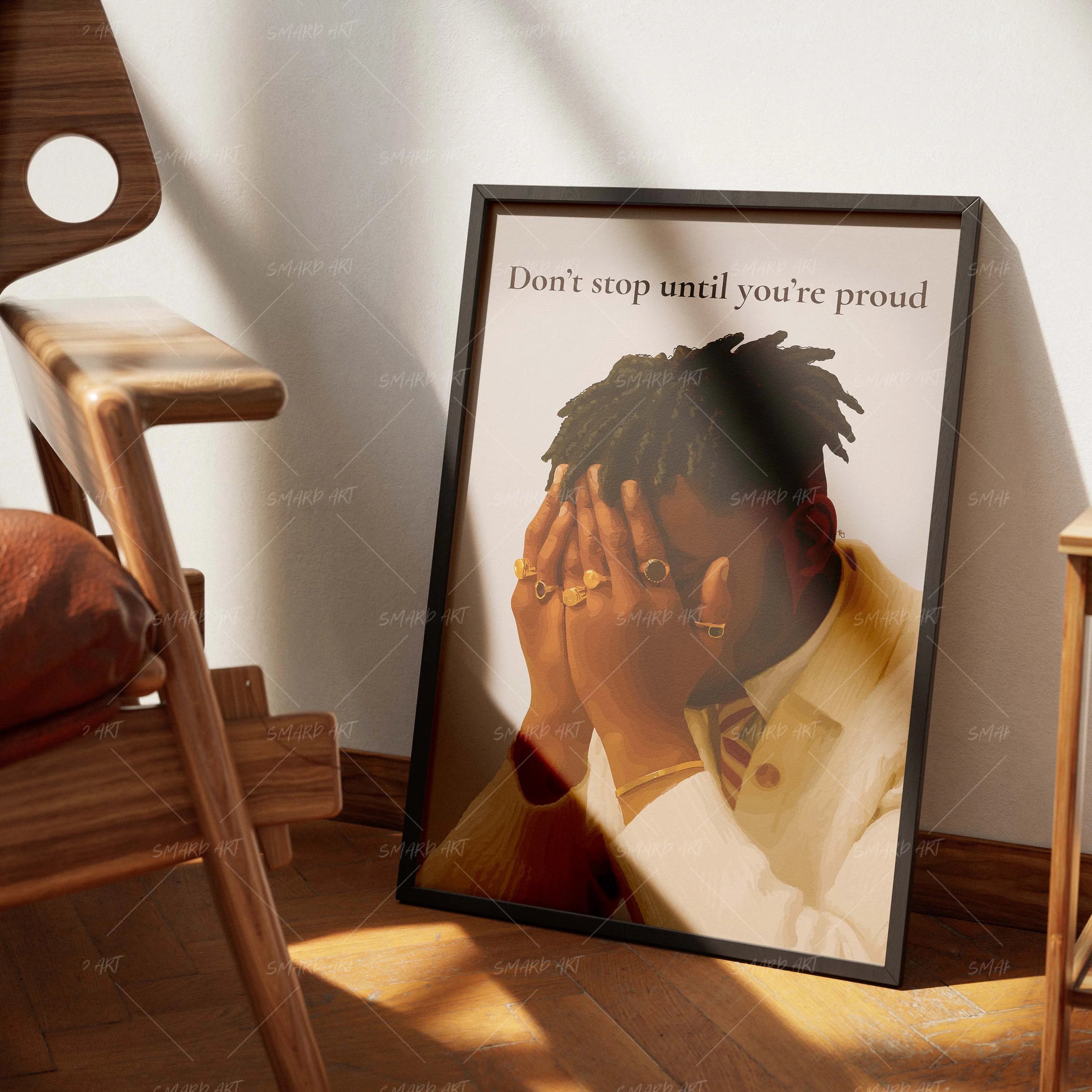 Headspace-wall art print featuring decorative artistic design suitable for living rooms, offices, and schools by SmardArt. Elevate your space with Black wall art that speaks to culture, identity, and creativity. At Smard, we celebrate artistry made with melanin, bringing powerful and inspiring designs to life.