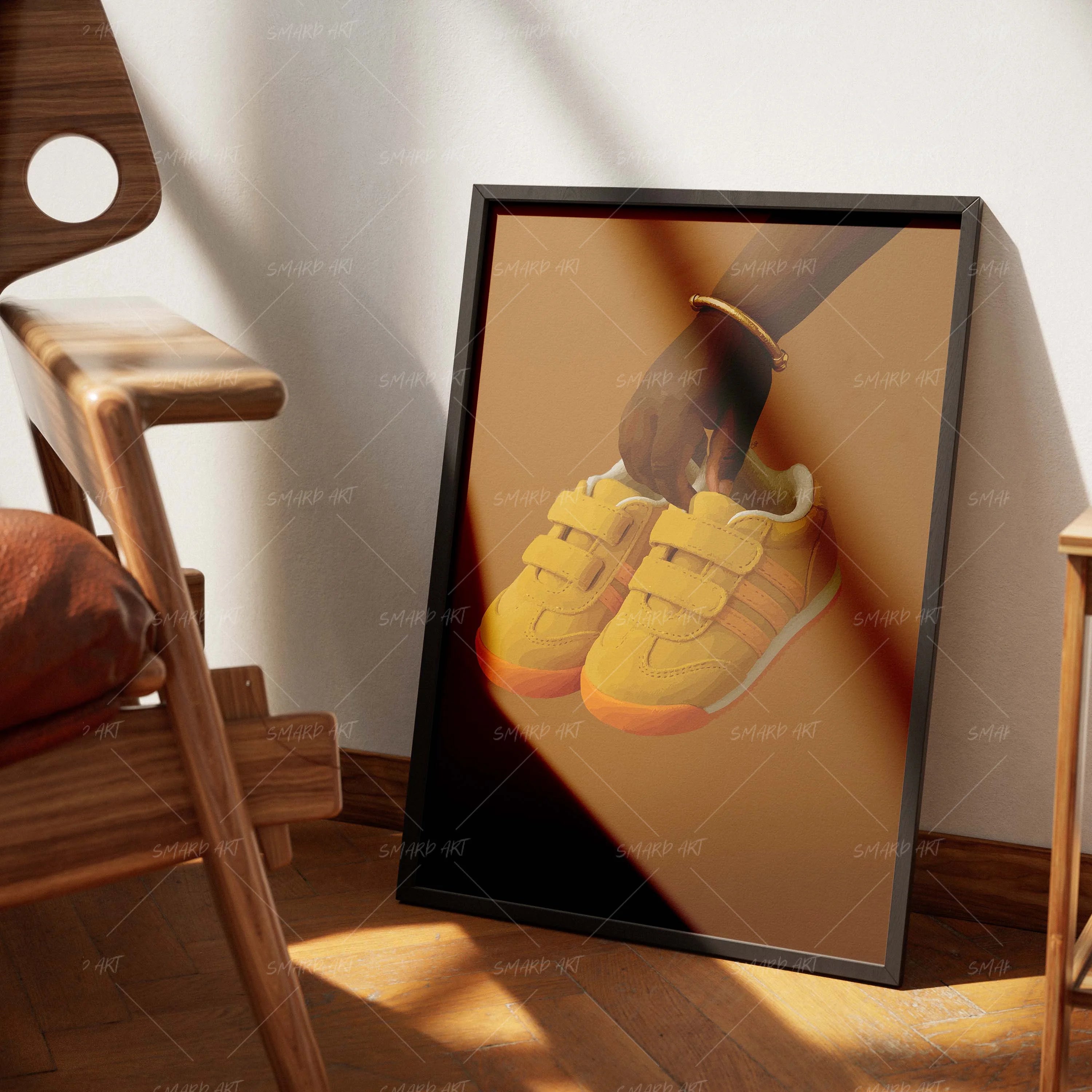 Lil Kicks-wall art print featuring decorative artistic design suitable for living rooms, offices, and schools by SmardArt. Elevate your space with Black wall art that speaks to culture, identity, and creativity. At Smard, we celebrate artistry made with melanin, bringing powerful and inspiring designs to life.
