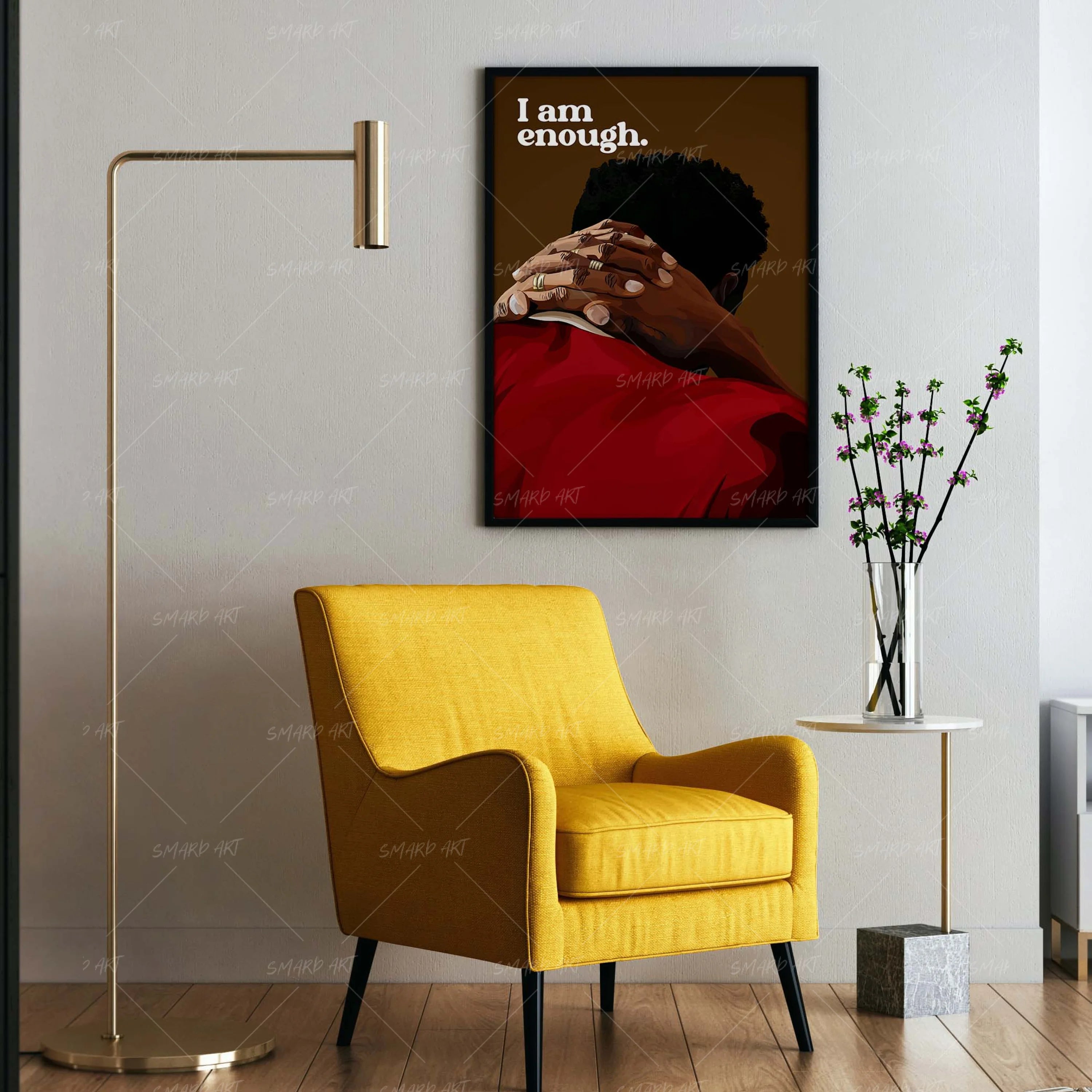 I Am Enough-wall art print featuring decorative artistic design suitable for living rooms, offices, and schools by SmardArt. Elevate your space with Black wall art that speaks to culture, identity, and creativity. At Smard, we celebrate artistry made with melanin, bringing powerful and inspiring designs to life.