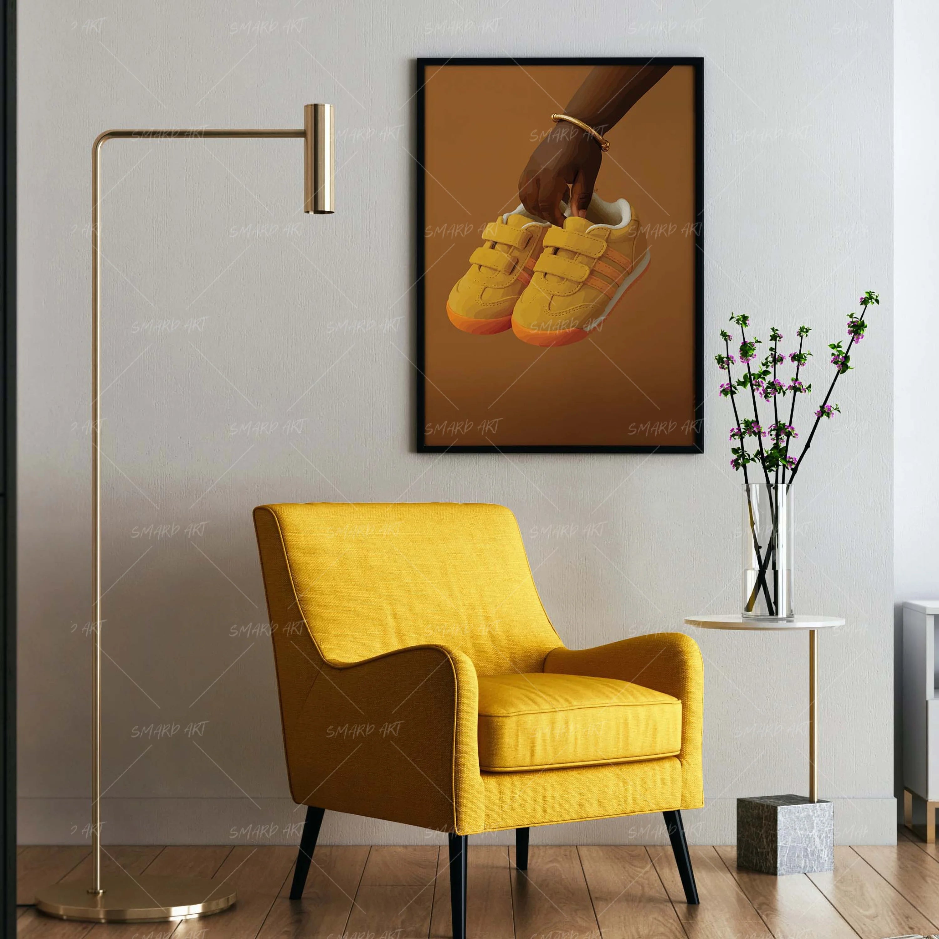 Lil Kicks-wall art print featuring decorative artistic design suitable for living rooms, offices, and schools by SmardArt. Elevate your space with Black wall art that speaks to culture, identity, and creativity. At Smard, we celebrate artistry made with melanin, bringing powerful and inspiring designs to life.
