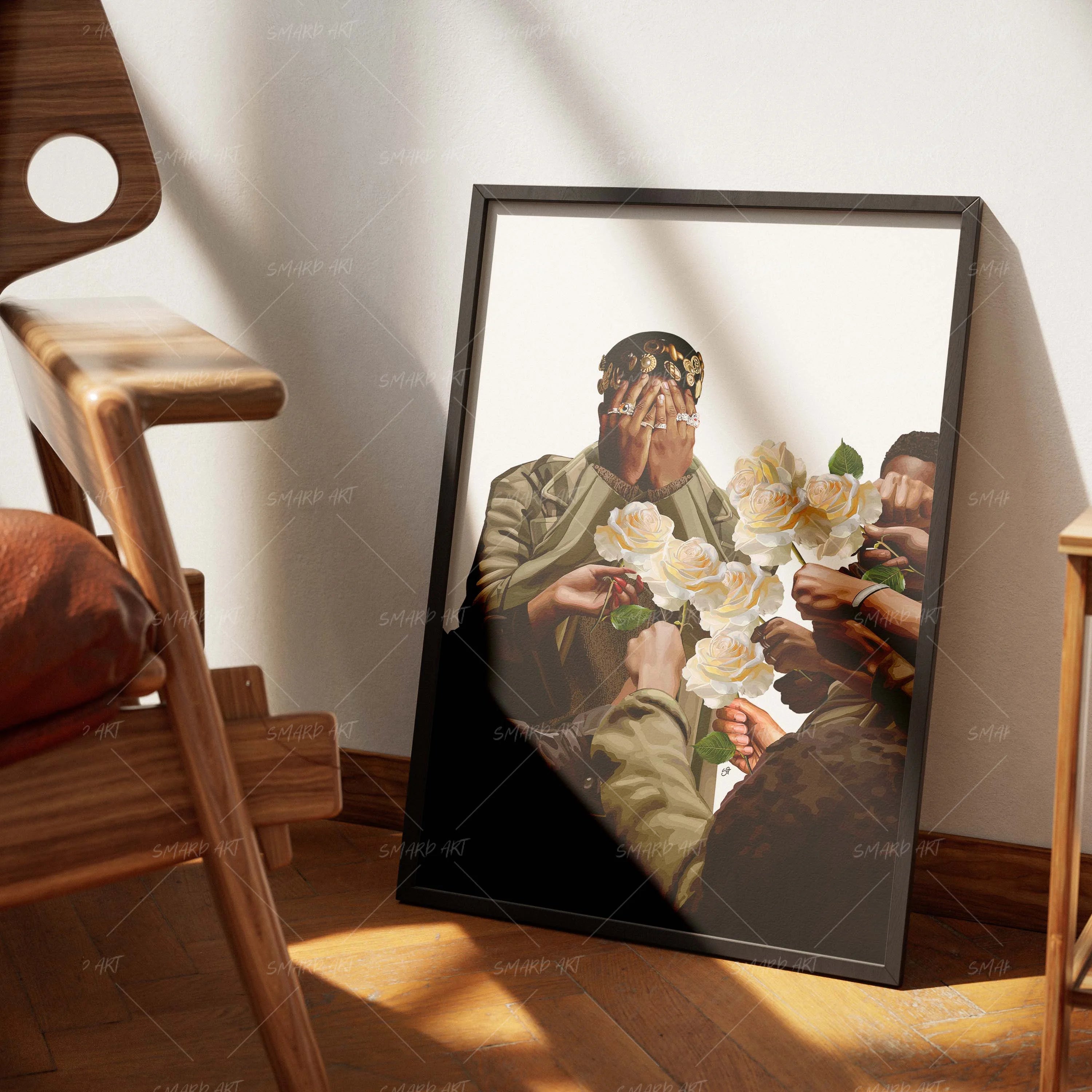 Petaled Praise-wall art print featuring decorative artistic design suitable for living rooms, offices, and schools by SmardArt. Elevate your space with Black wall art that speaks to culture, identity, and creativity. At Smard, we celebrate artistry made with melanin, bringing powerful and inspiring designs to life.