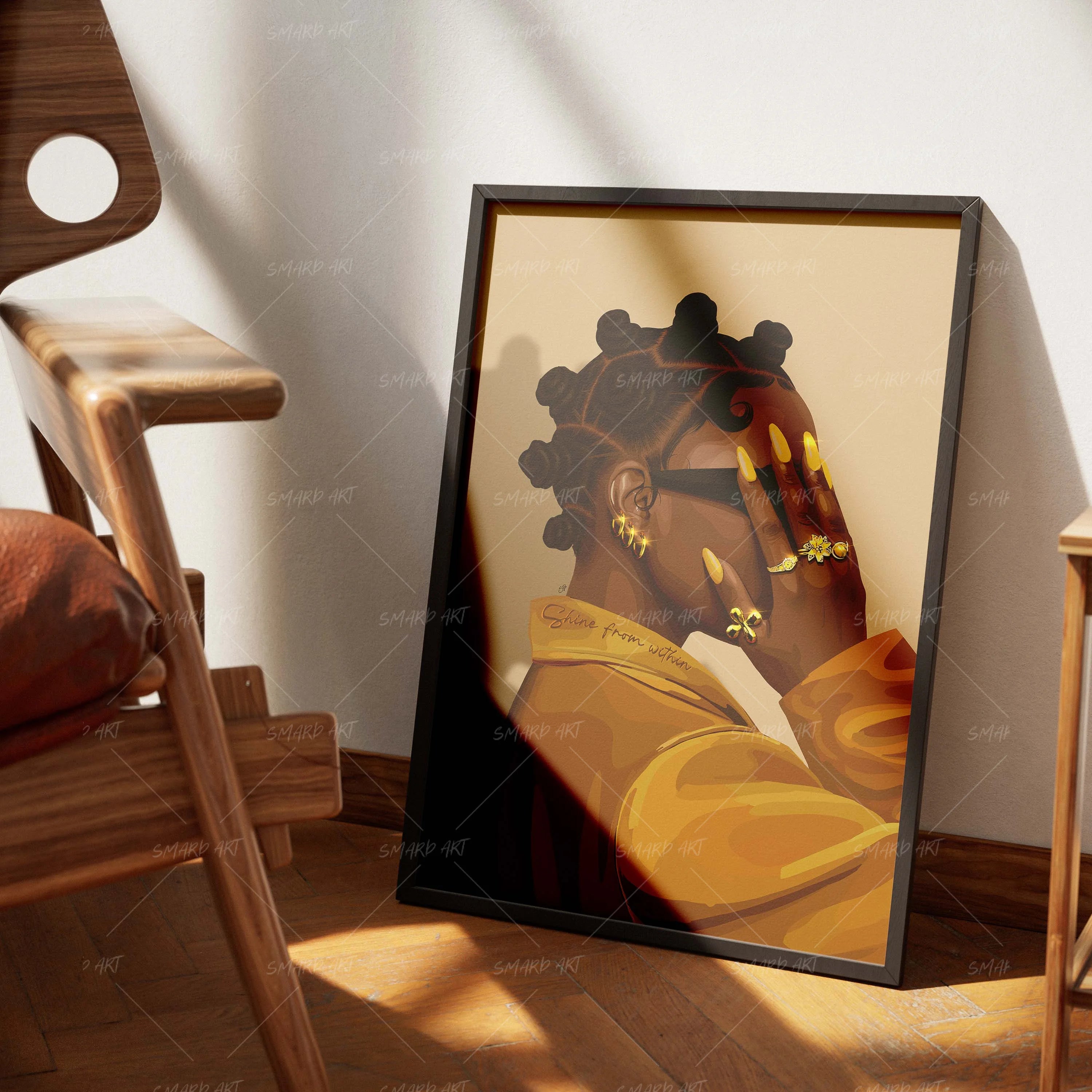 Shades Of Gold-wall art print featuring decorative artistic design suitable for living rooms, offices, and schools by SmardArt. Elevate your space with Black wall art that speaks to culture, identity, and creativity. At Smard, we celebrate artistry made with melanin, bringing powerful and inspiring designs to life.