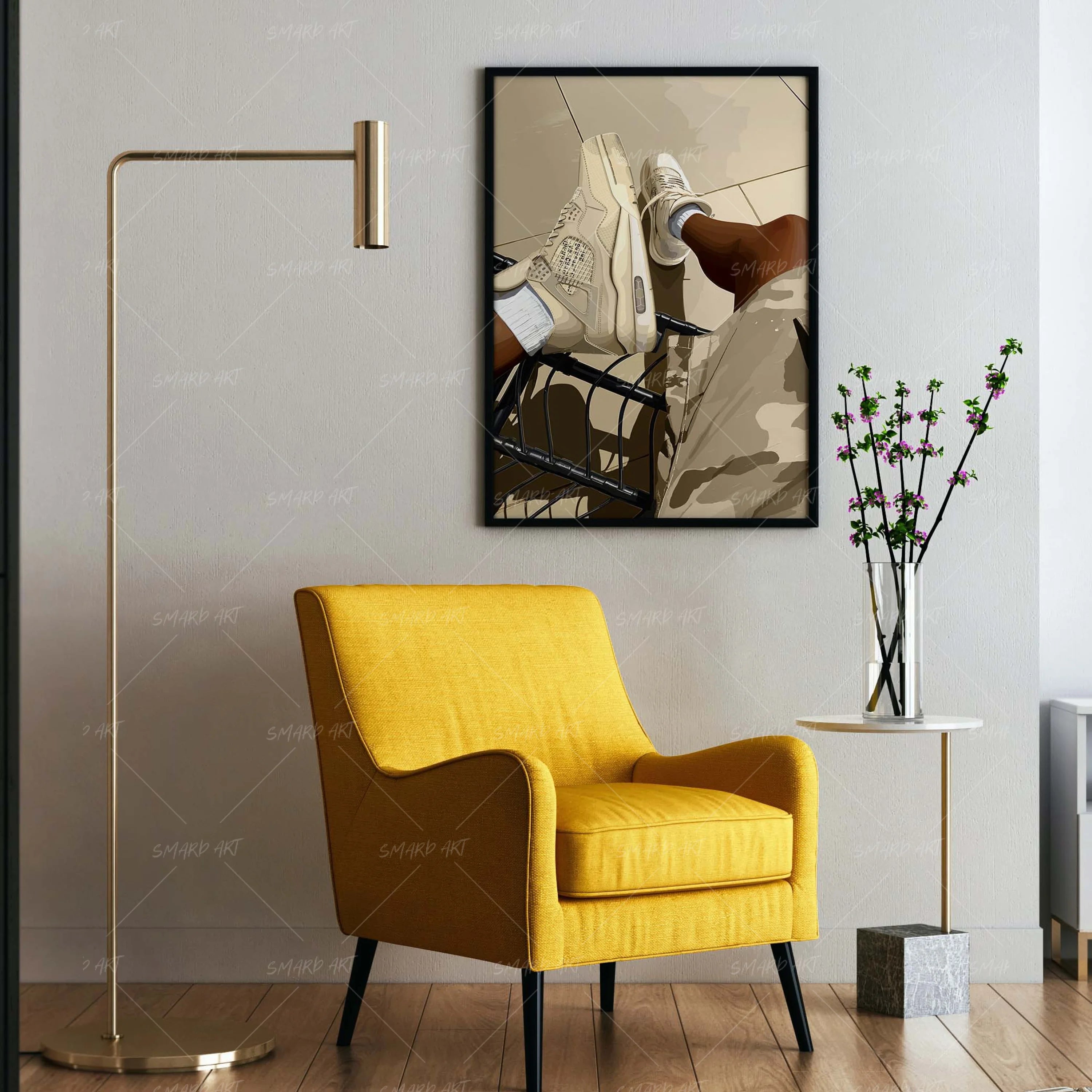 Jordan 4-wall art print featuring decorative artistic design suitable for living rooms, offices, and schools by SmardArt. Elevate your space with Black wall art that speaks to culture, identity, and creativity. At Smard, we celebrate artistry made with melanin, bringing powerful and inspiring designs to life.