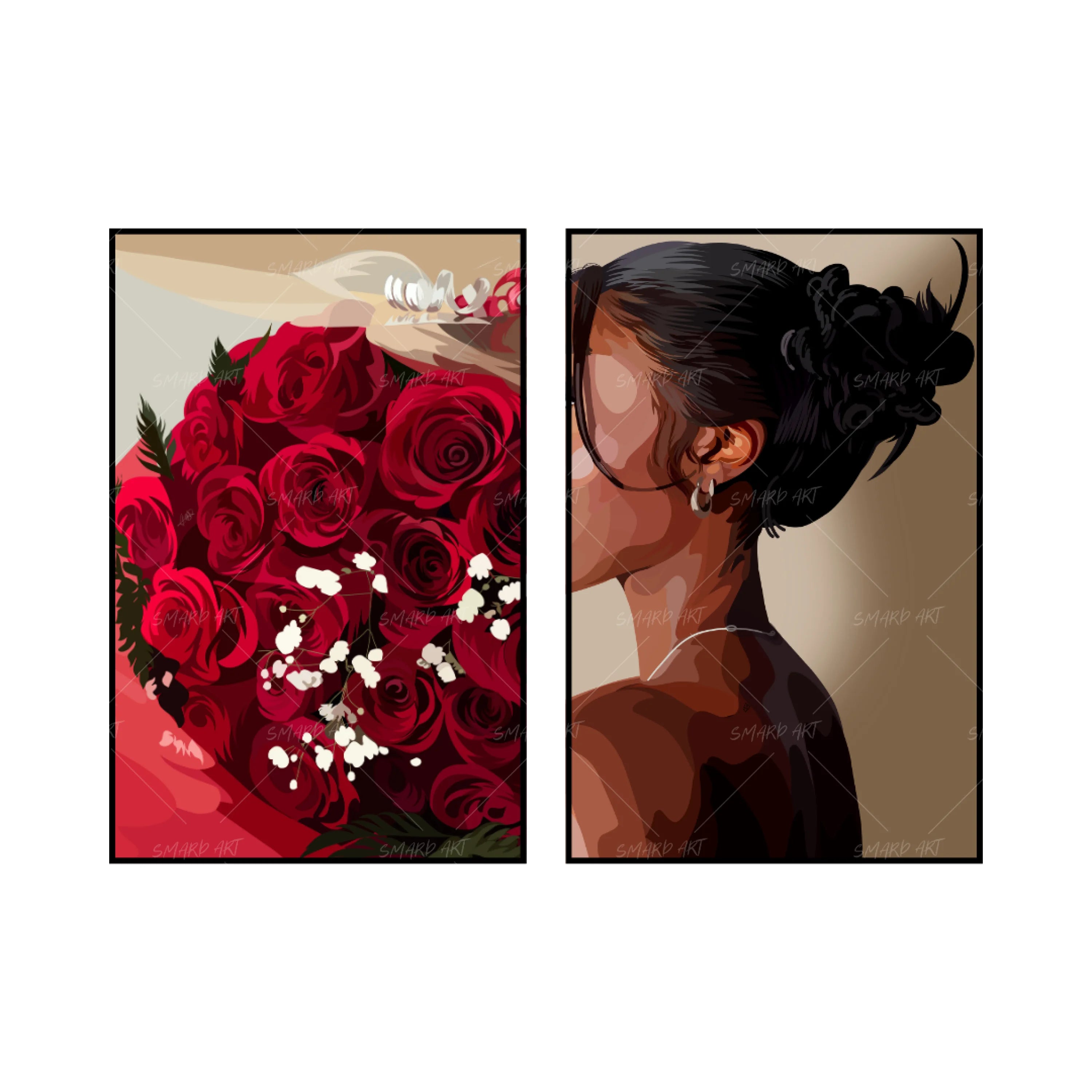 Art Print Bundle : Red Roses + Soft & Simple V-wall art print featuring decorative artistic design suitable for living rooms, offices, and schools by SmardArt. Elevate your space with Black wall art that speaks to culture, identity, and creativity. At Smard, we celebrate artistry made with melanin, bringing powerful and inspiring designs to life.