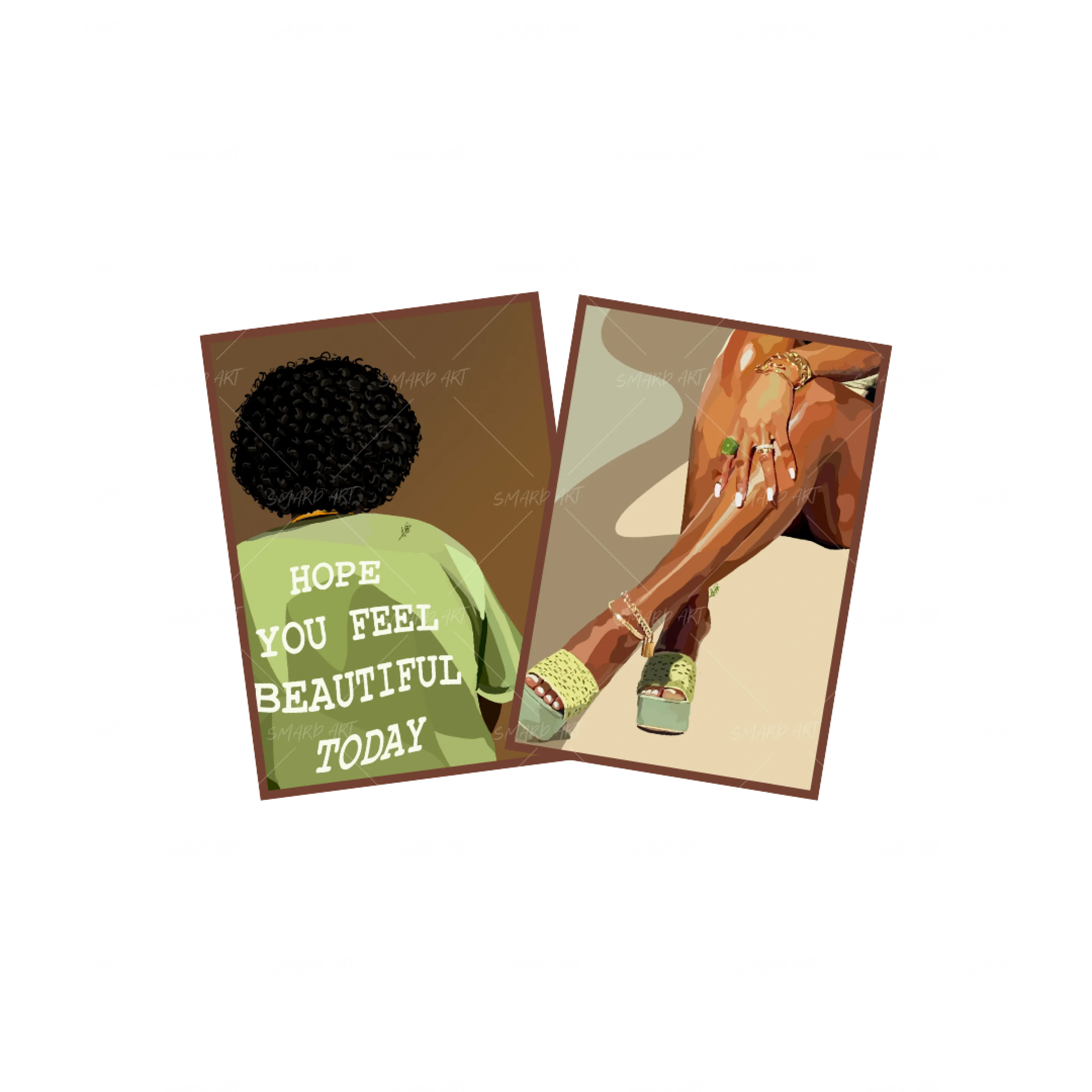 Art Print Bundle : Hope You Feel Beautiful + Legs and Green Touch-wall art print featuring decorative artistic design suitable for living rooms, offices, and schools by SmardArt. Elevate your space with Black wall art that speaks to culture, identity, and creativity. At Smard, we celebrate artistry made with melanin, bringing powerful and inspiring designs to life.