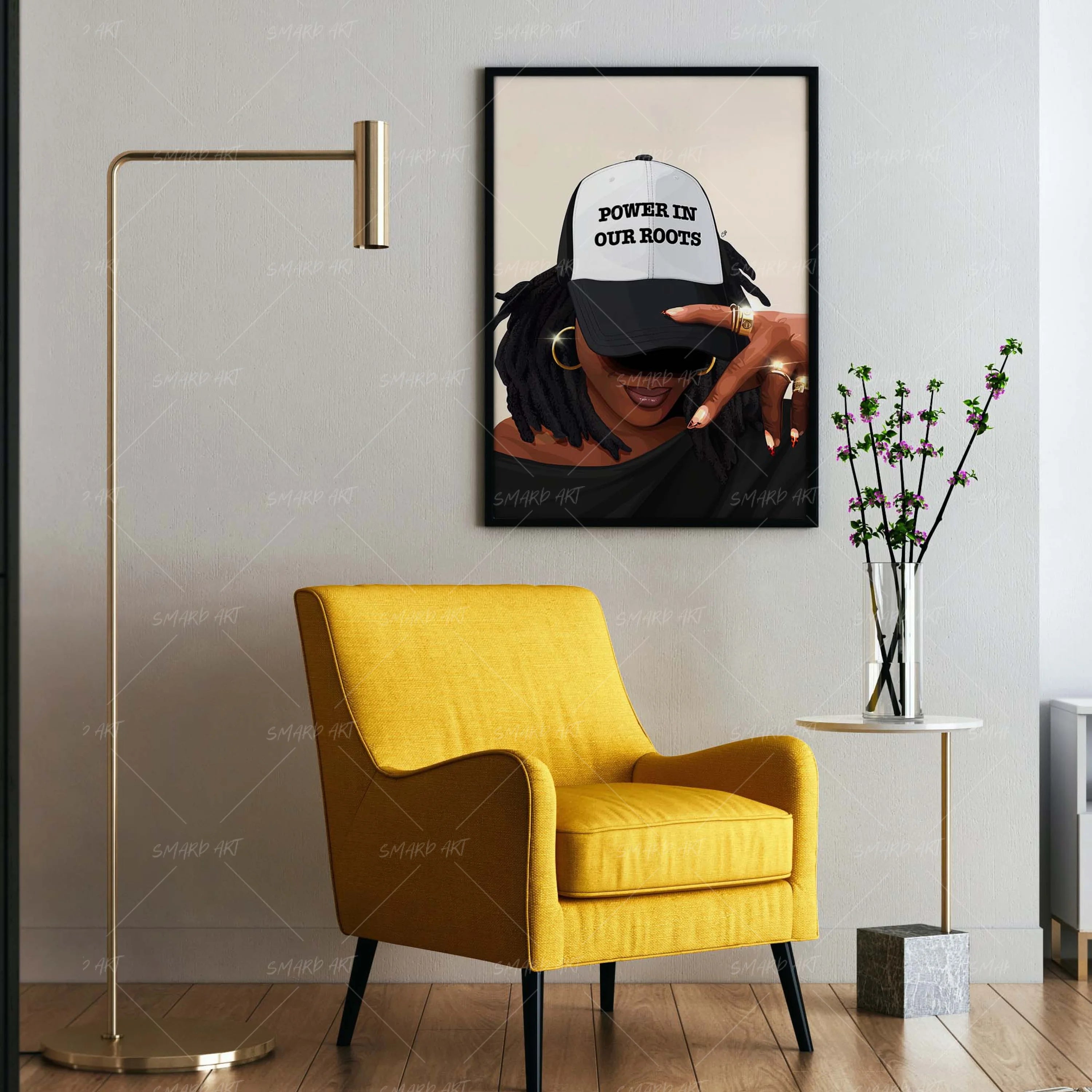 Power In Our Roots-wall art print featuring decorative artistic design suitable for living rooms, offices, and schools by SmardArt. Elevate your space with Black wall art that speaks to culture, identity, and creativity. At Smard, we celebrate artistry made with melanin, bringing powerful and inspiring designs to life.
