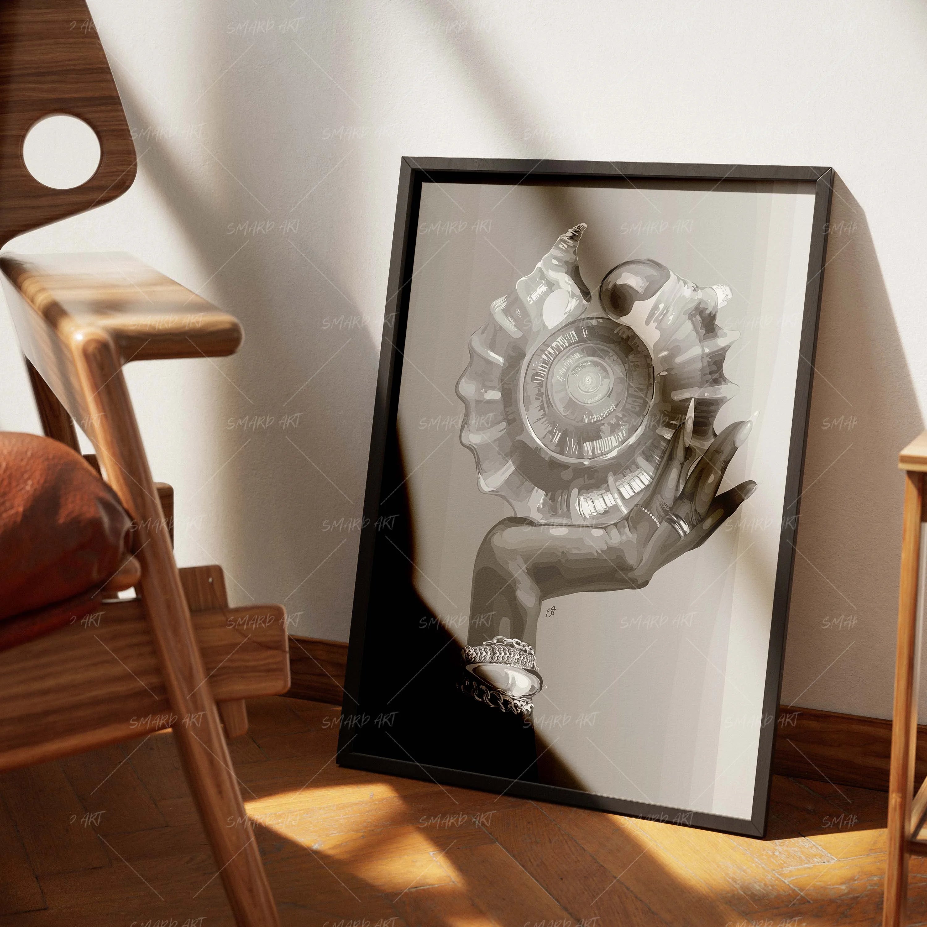 Shell Keeper-wall art print featuring decorative artistic design suitable for living rooms, offices, and schools by SmardArt. Elevate your space with Black wall art that speaks to culture, identity, and creativity. At Smard, we celebrate artistry made with melanin, bringing powerful and inspiring designs to life.