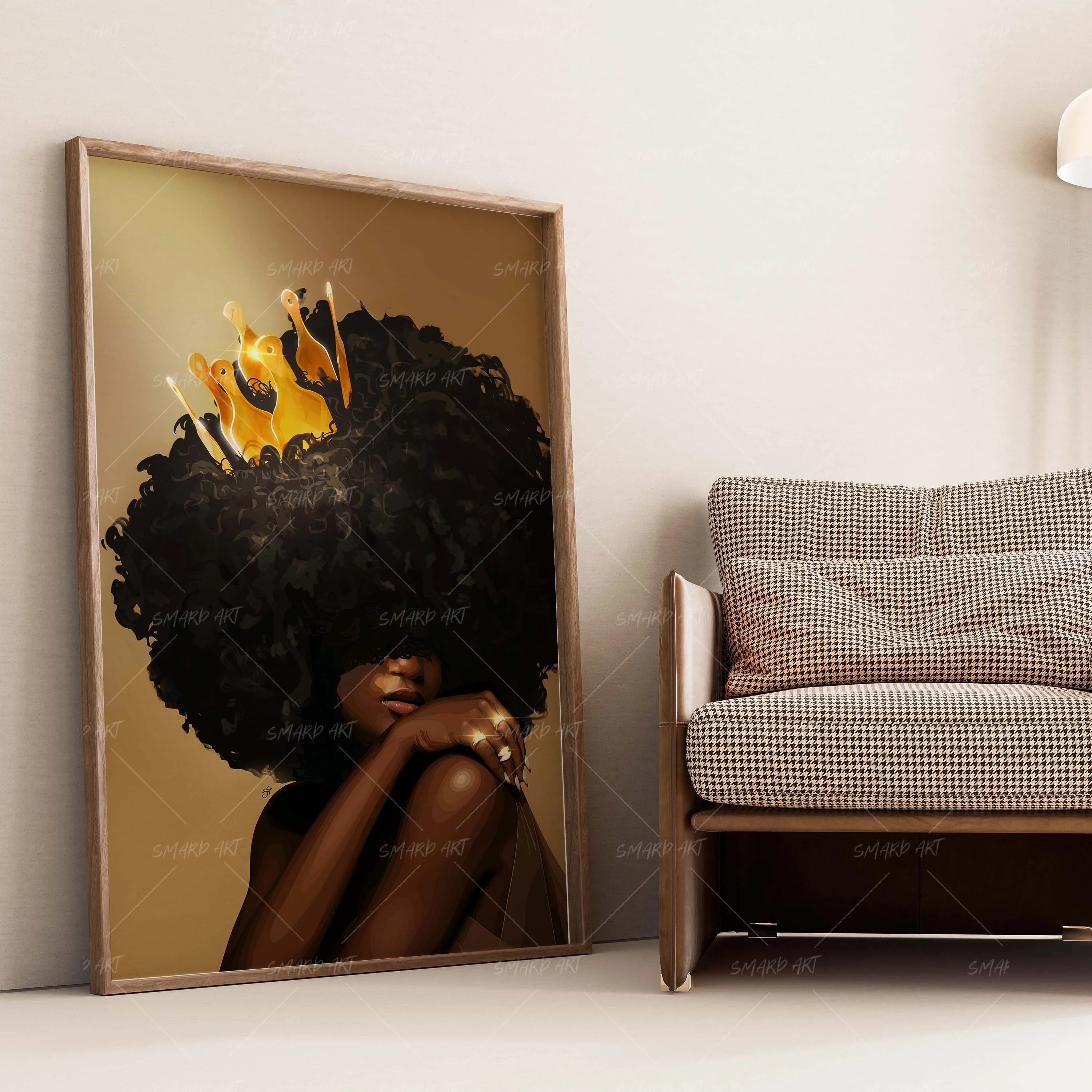 Afro Queen-wall art print featuring decorative artistic design suitable for living rooms, offices, and schools by SmardArt. Elevate your space with Black wall art that speaks to culture, identity, and creativity. At Smard, we celebrate artistry made with melanin, bringing powerful and inspiring designs to life.