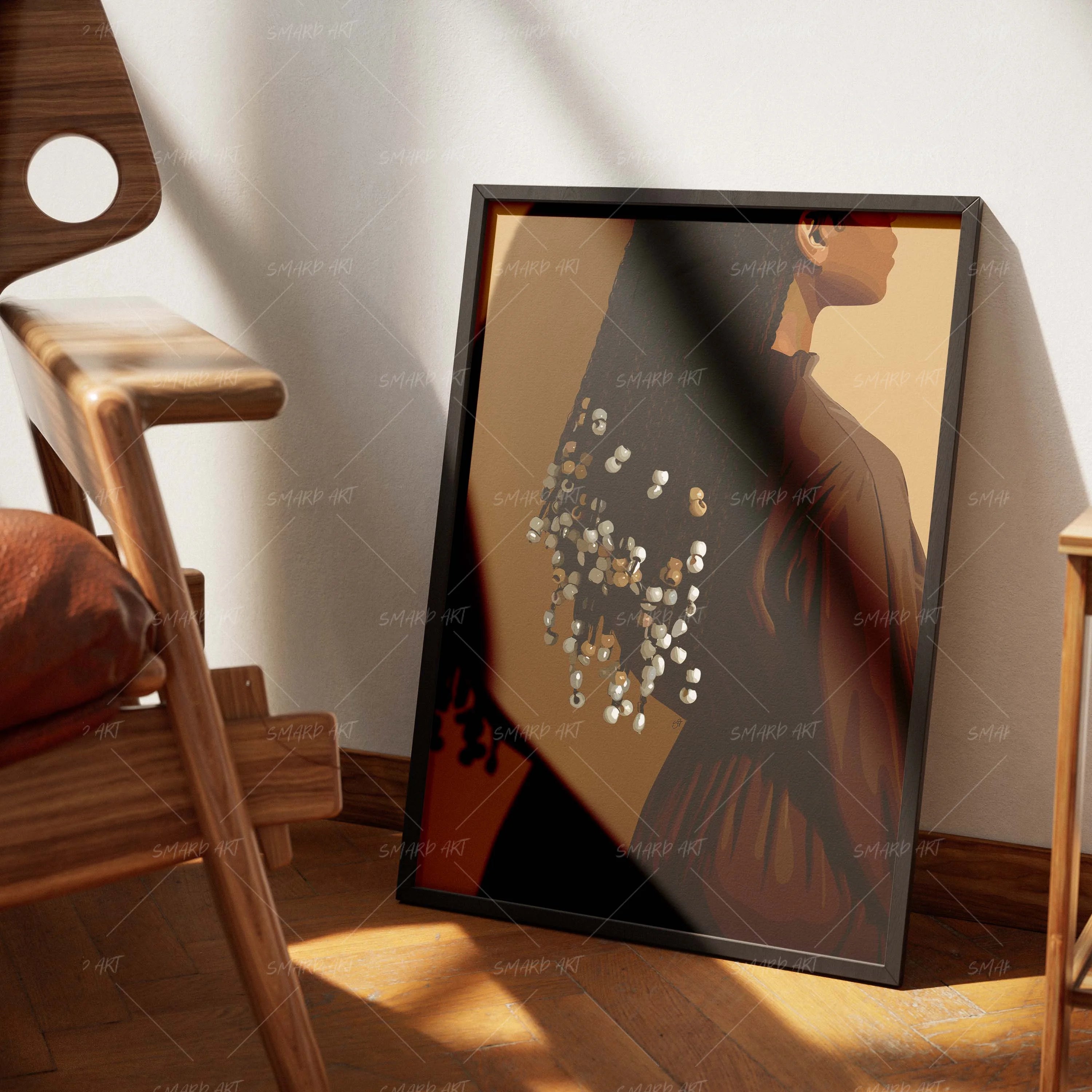 Beaded Beauty IV-wall art print featuring decorative artistic design suitable for living rooms, offices, and schools by SmardArt. Elevate your space with Black wall art that speaks to culture, identity, and creativity. At Smard, we celebrate artistry made with melanin, bringing powerful and inspiring designs to life.