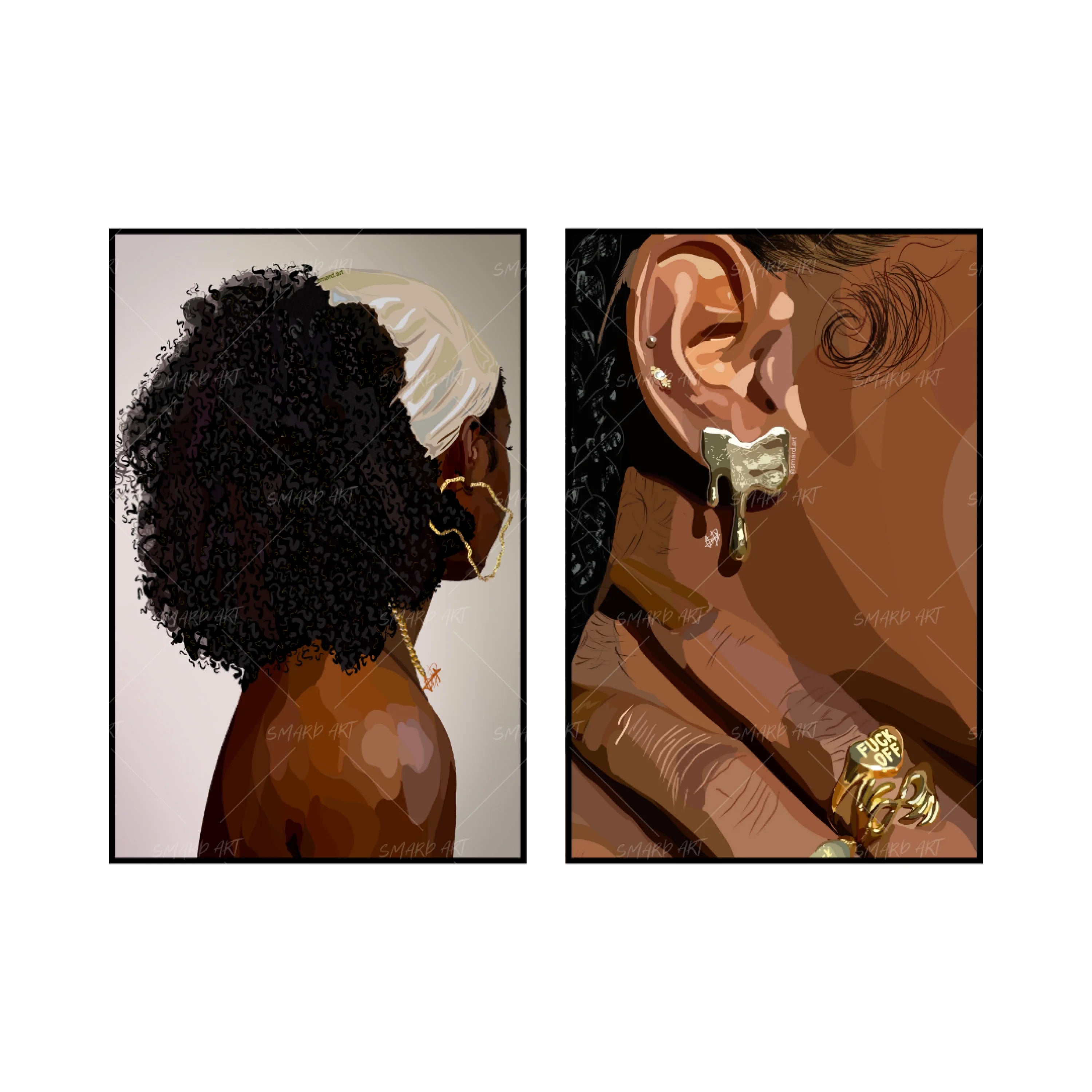 Art Print Bundle : Soft & Simple III + Melanin & Jewelries-wall art print featuring decorative artistic design suitable for living rooms, offices, and schools by SmardArt. Elevate your space with Black wall art that speaks to culture, identity, and creativity. At Smard, we celebrate artistry made with melanin, bringing powerful and inspiring designs to life.