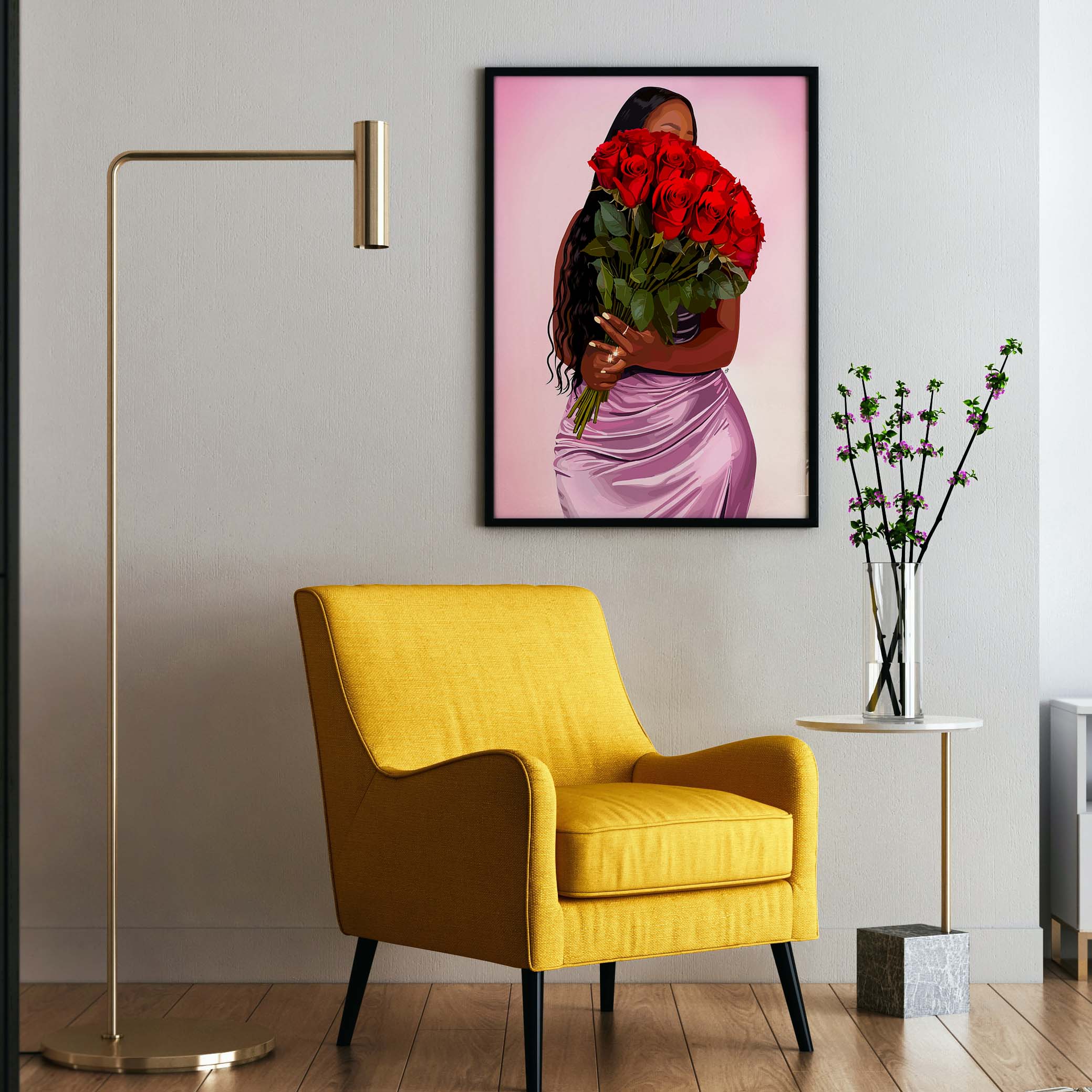 Roses Like Her-wall art print featuring decorative artistic design suitable for living rooms, offices, and schools by SmardArt. Elevate your space with Black wall art that speaks to culture, identity, and creativity. At Smard, we celebrate artistry made with melanin, bringing powerful and inspiring designs to life.
