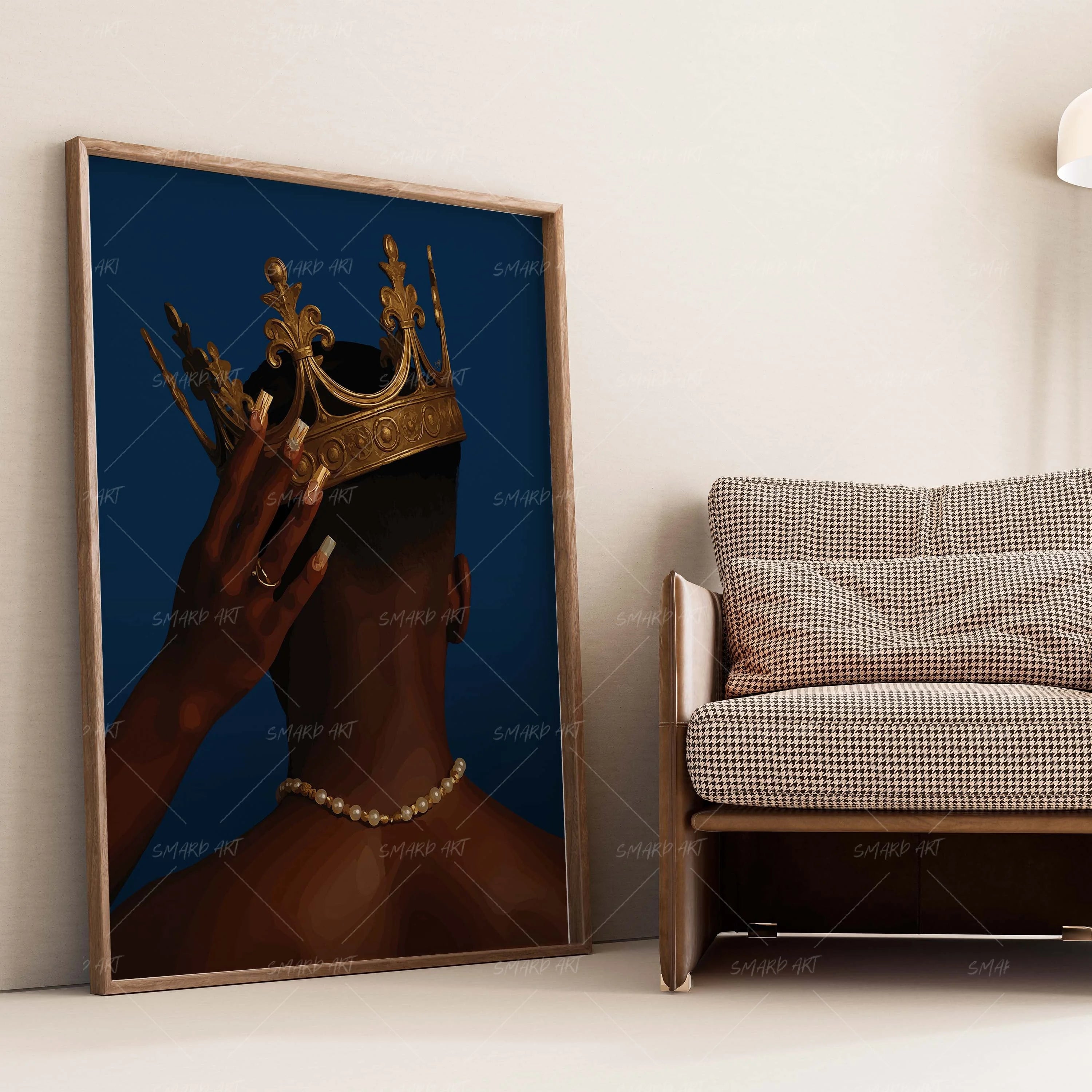 Kinged Up-wall art print featuring decorative artistic design suitable for living rooms, offices, and schools by SmardArt. Elevate your space with Black wall art that speaks to culture, identity, and creativity. At Smard, we celebrate artistry made with melanin, bringing powerful and inspiring designs to life.