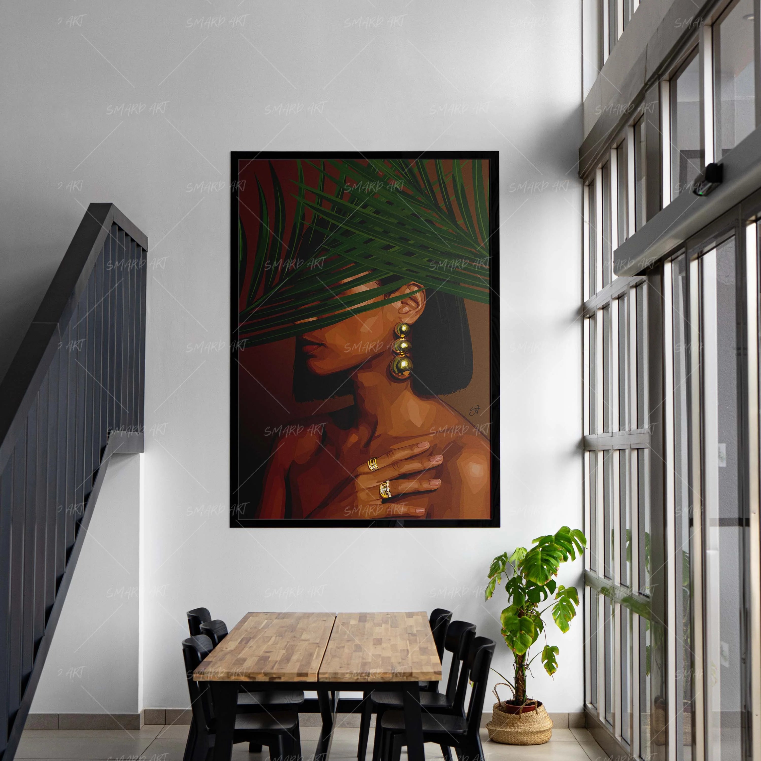 Palm Veil-wall art print featuring decorative artistic design suitable for living rooms, offices, and schools by SmardArt. Elevate your space with Black wall art that speaks to culture, identity, and creativity. At Smard, we celebrate artistry made with melanin, bringing powerful and inspiring designs to life.