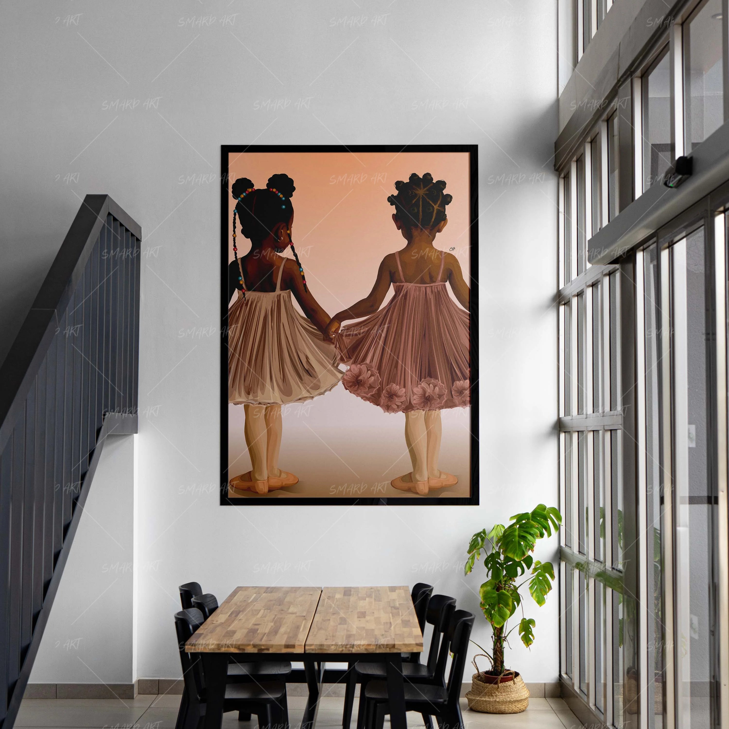 Sister Steps-wall art print featuring decorative artistic design suitable for living rooms, offices, and schools by SmardArt. Elevate your space with Black wall art that speaks to culture, identity, and creativity. At Smard, we celebrate artistry made with melanin, bringing powerful and inspiring designs to life.