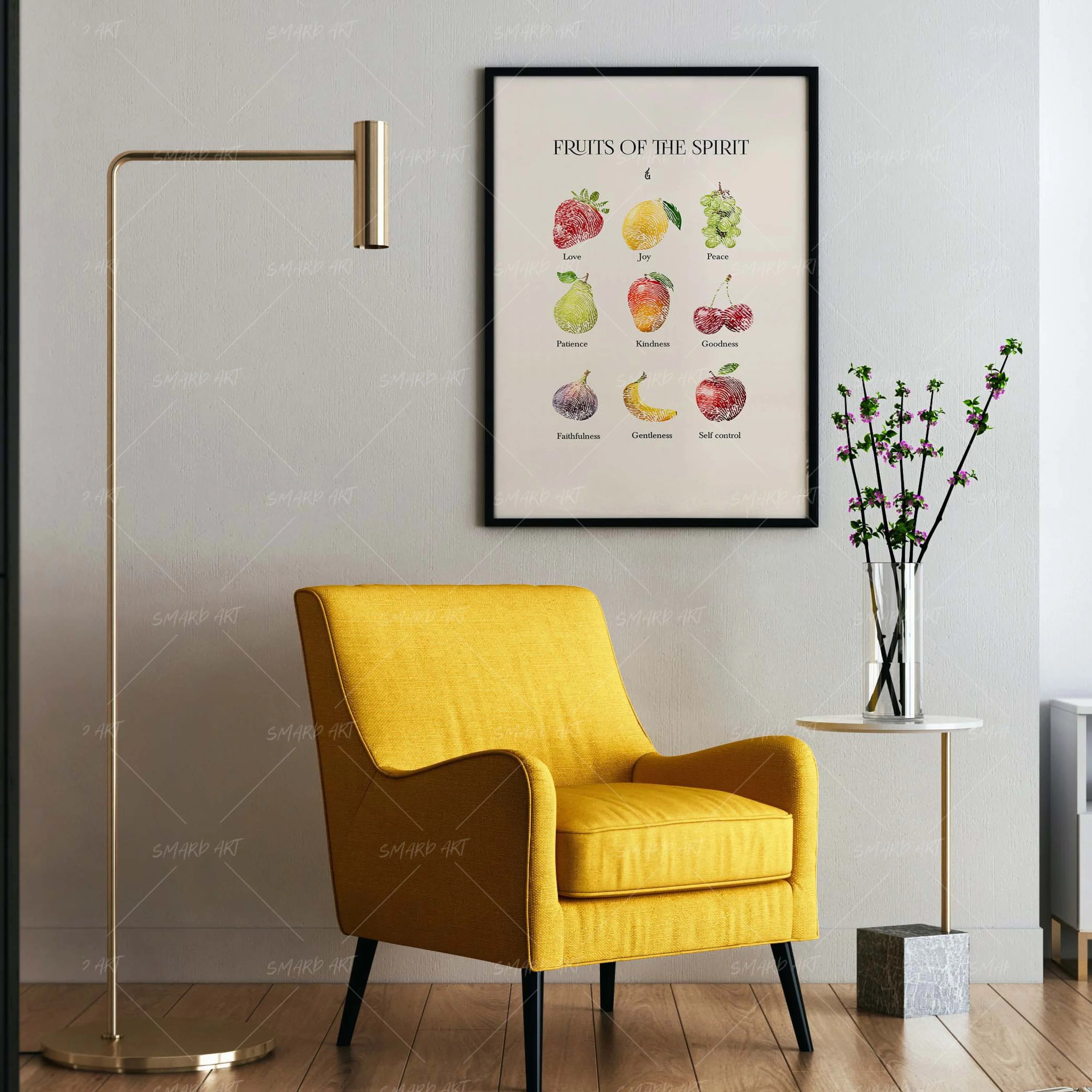 Fruits Of The Spirit-wall art print featuring decorative artistic design suitable for living rooms, offices, and schools by SmardArt. Elevate your space with Black wall art that speaks to culture, identity, and creativity. At Smard, we celebrate artistry made with melanin, bringing powerful and inspiring designs to life.