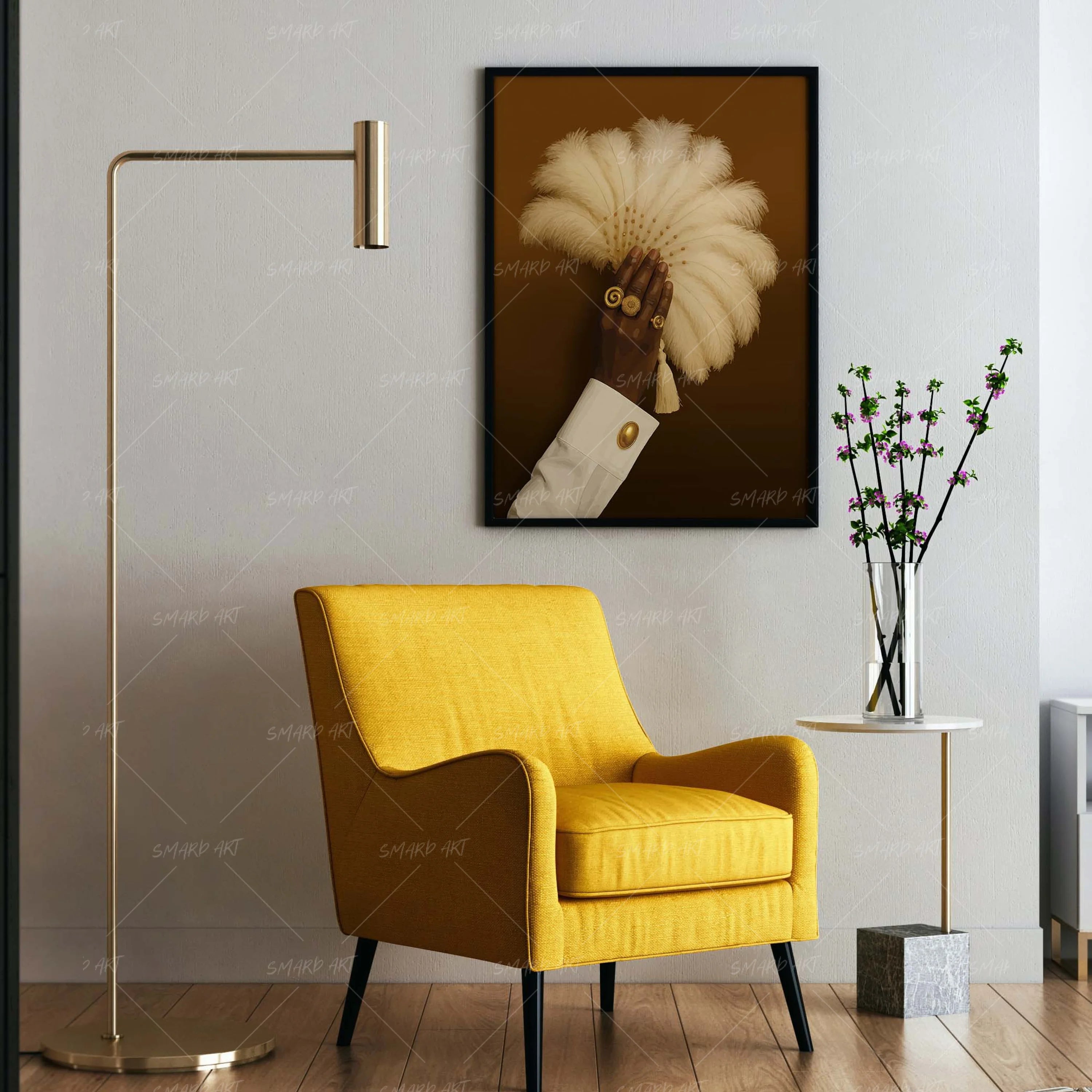 The Fan Affair-wall art print featuring decorative artistic design suitable for living rooms, offices, and schools by SmardArt. Elevate your space with Black wall art that speaks to culture, identity, and creativity. At Smard, we celebrate artistry made with melanin, bringing powerful and inspiring designs to life.
