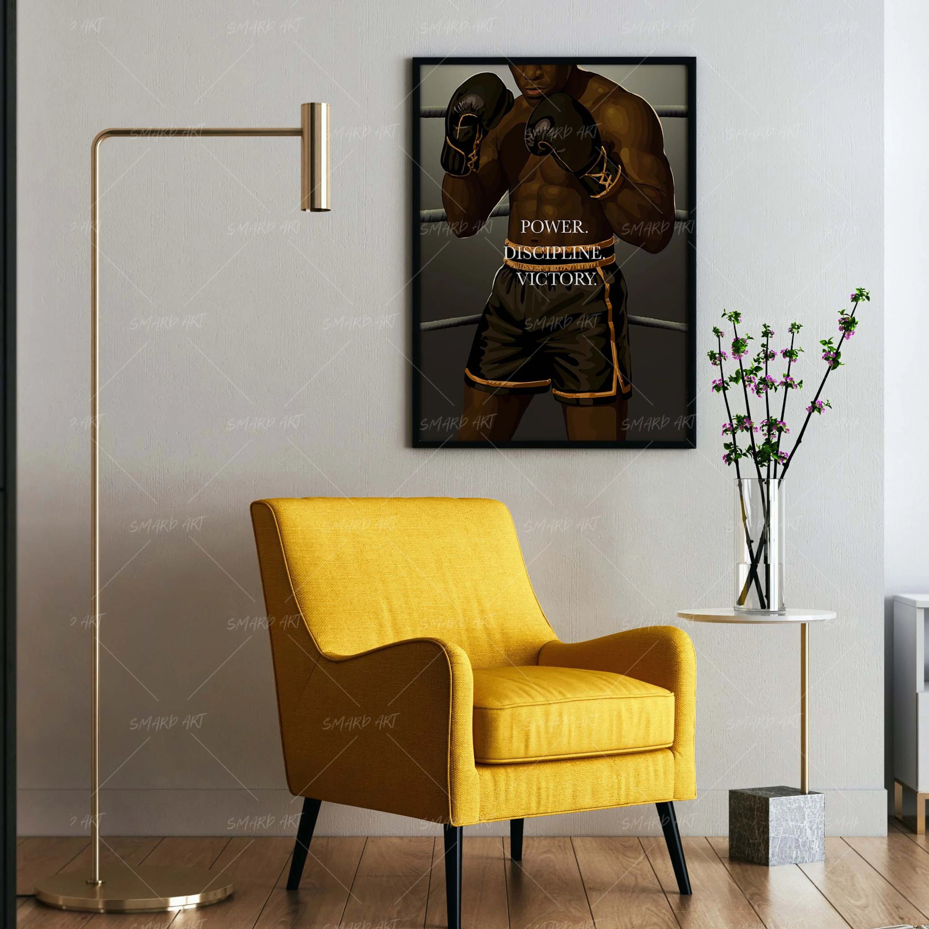 Fight Night-wall art print featuring decorative artistic design suitable for living rooms, offices, and schools by SmardArt. Elevate your space with Black wall art that speaks to culture, identity, and creativity. At Smard, we celebrate artistry made with melanin, bringing powerful and inspiring designs to life.