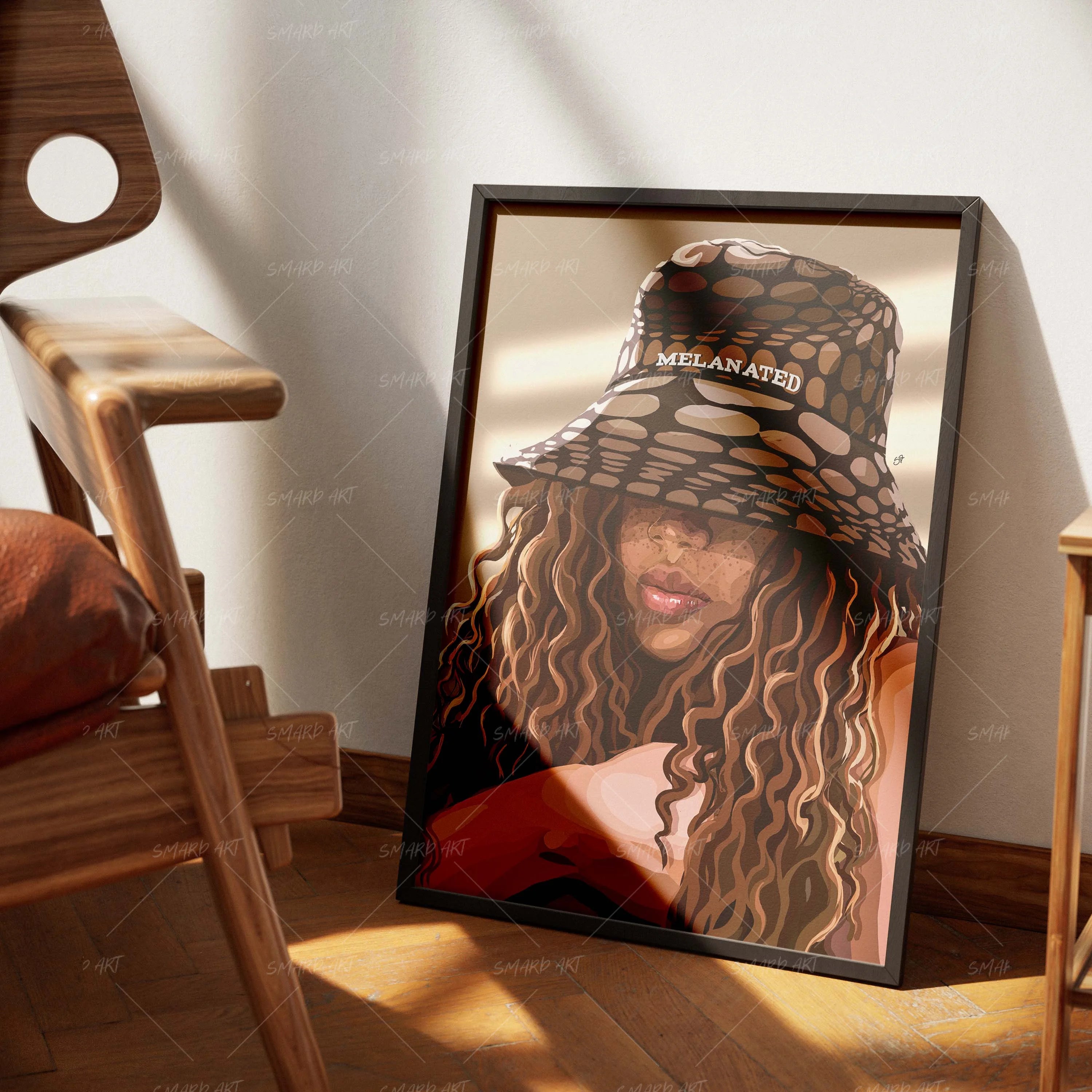 Melanated-wall art print featuring decorative artistic design suitable for living rooms, offices, and schools by SmardArt. Elevate your space with Black wall art that speaks to culture, identity, and creativity. At Smard, we celebrate artistry made with melanin, bringing powerful and inspiring designs to life.